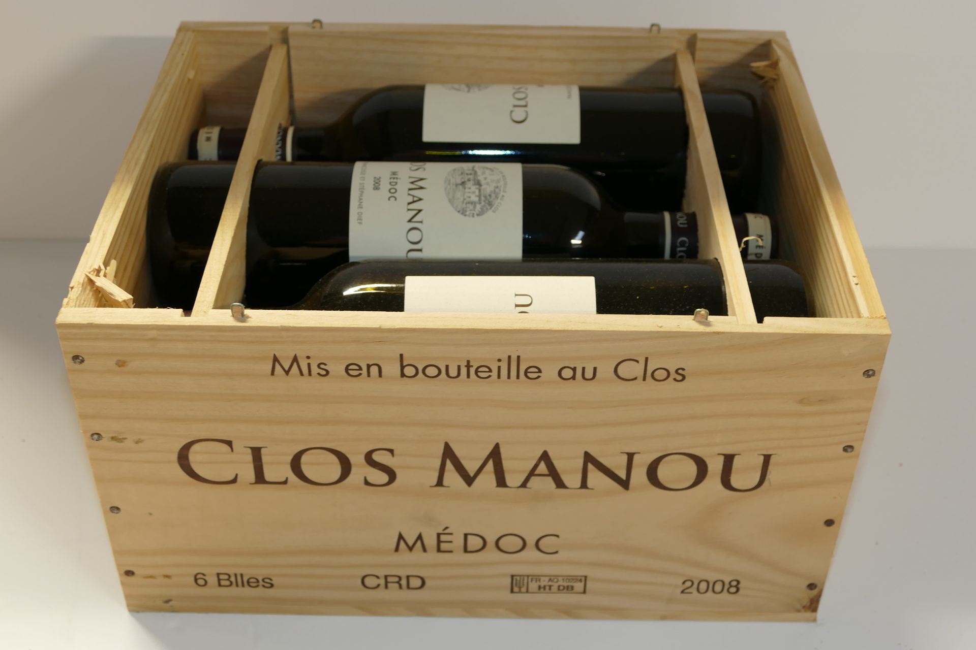 Null 6 Btles Clos Manou 2008 Médoc in cassa di legno originale IC 10/10 PM Esper&hellip;