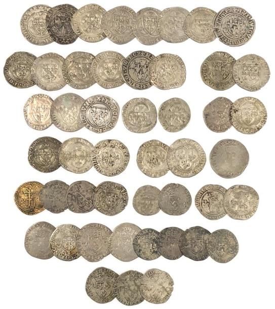 Null Lot de 48 monnaies d'argent (douzains et blancs) du Moyen-Age : Charles VI,&hellip;