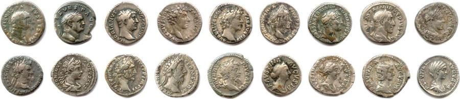 Null Lot de 18 deniers d'argent de l'Empire romain :

Nerva, Vespasien, Hadrien,&hellip;