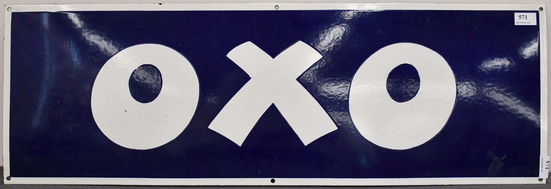 Null Publicité en tôle émaillée “Oxo” - Dimensions : 30 cm x 92 cm