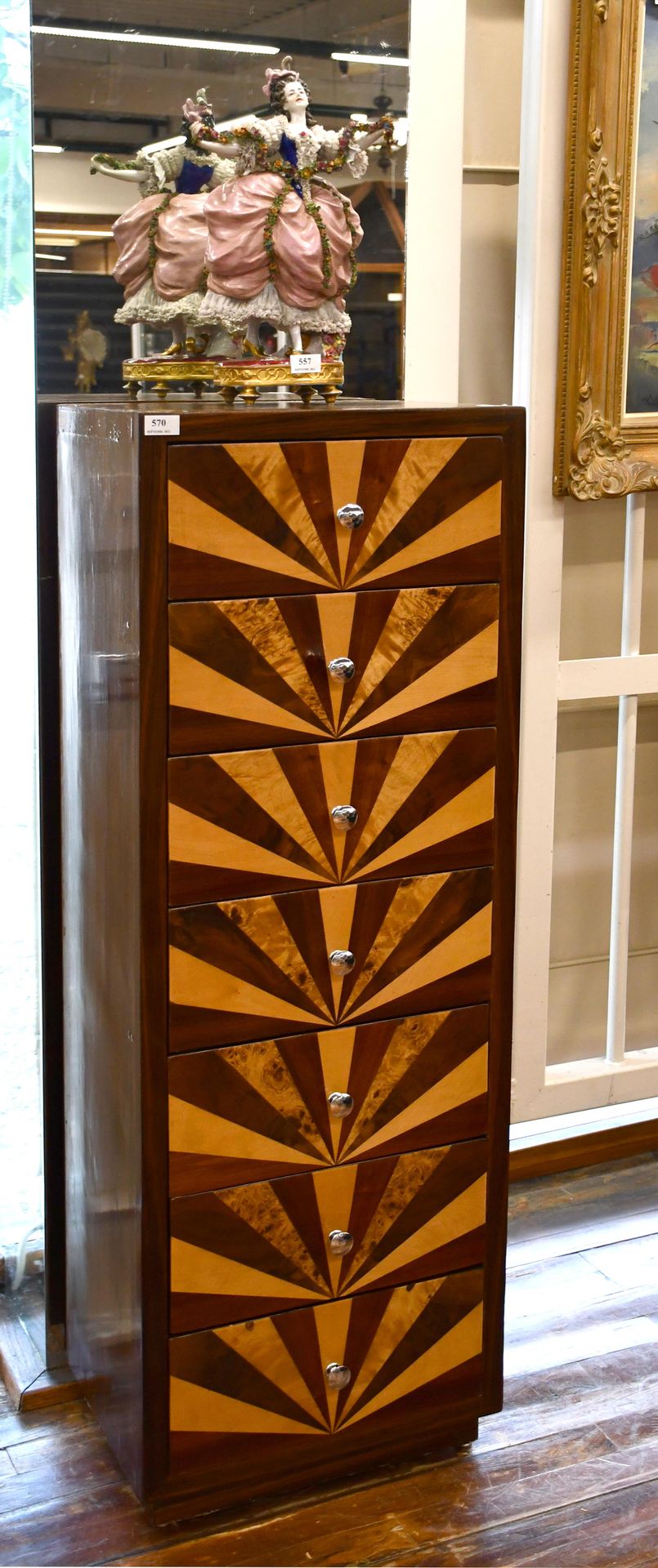 Null Colonne semainier de style Art déco en bois de placage - Hauteur : 134 cm