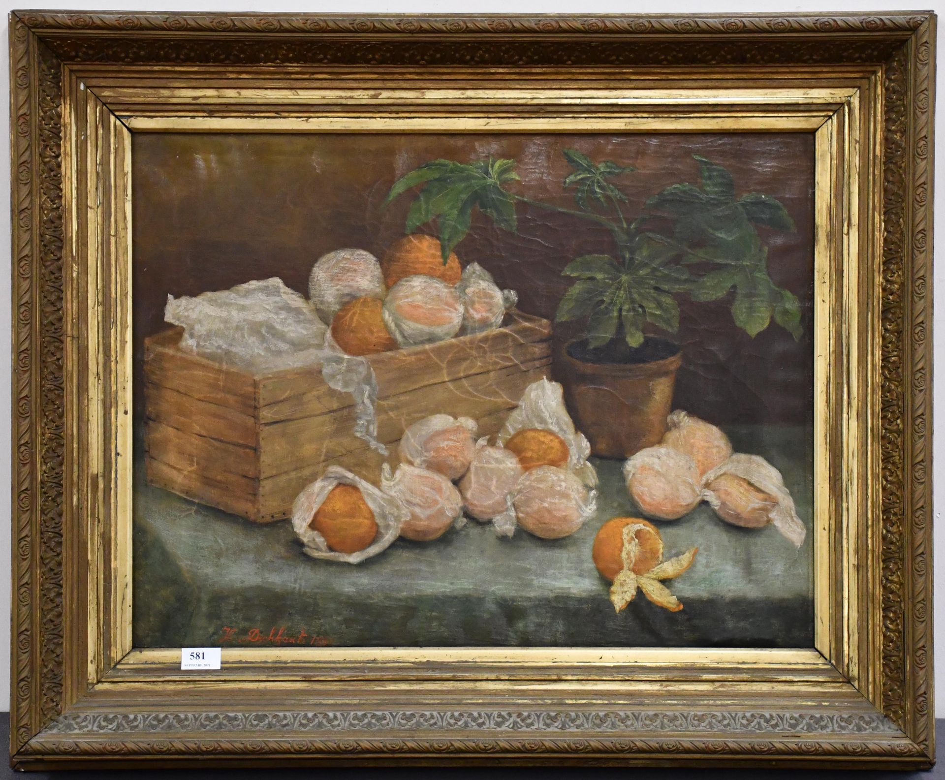Null H.Dickhaut

布面油画："橙子的静物"。有签名和日期的1887年。尺寸：52厘米×70厘米。