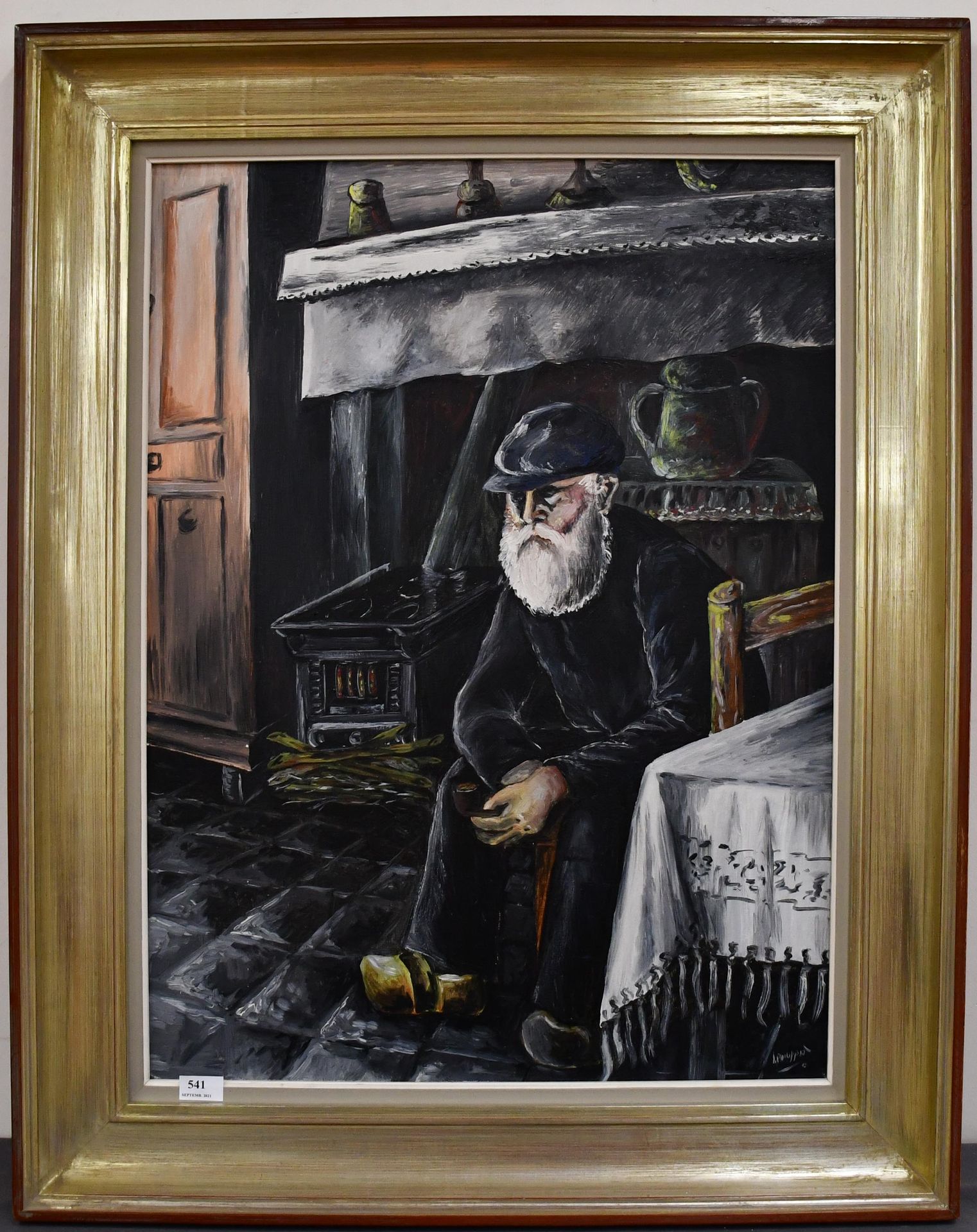 Null 菲利佩

布面油画："壁炉前的老人"。签名。尺寸：80厘米×60厘米。