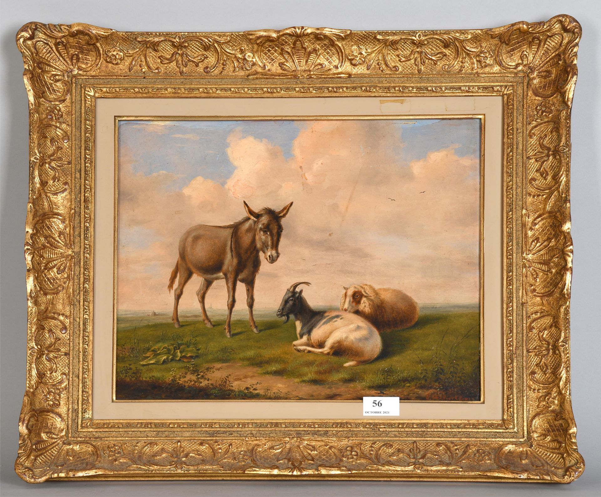 Null Peinture du XIXème siècle

Huile sur panneau : “Âne, chèvre et mouton au re&hellip;