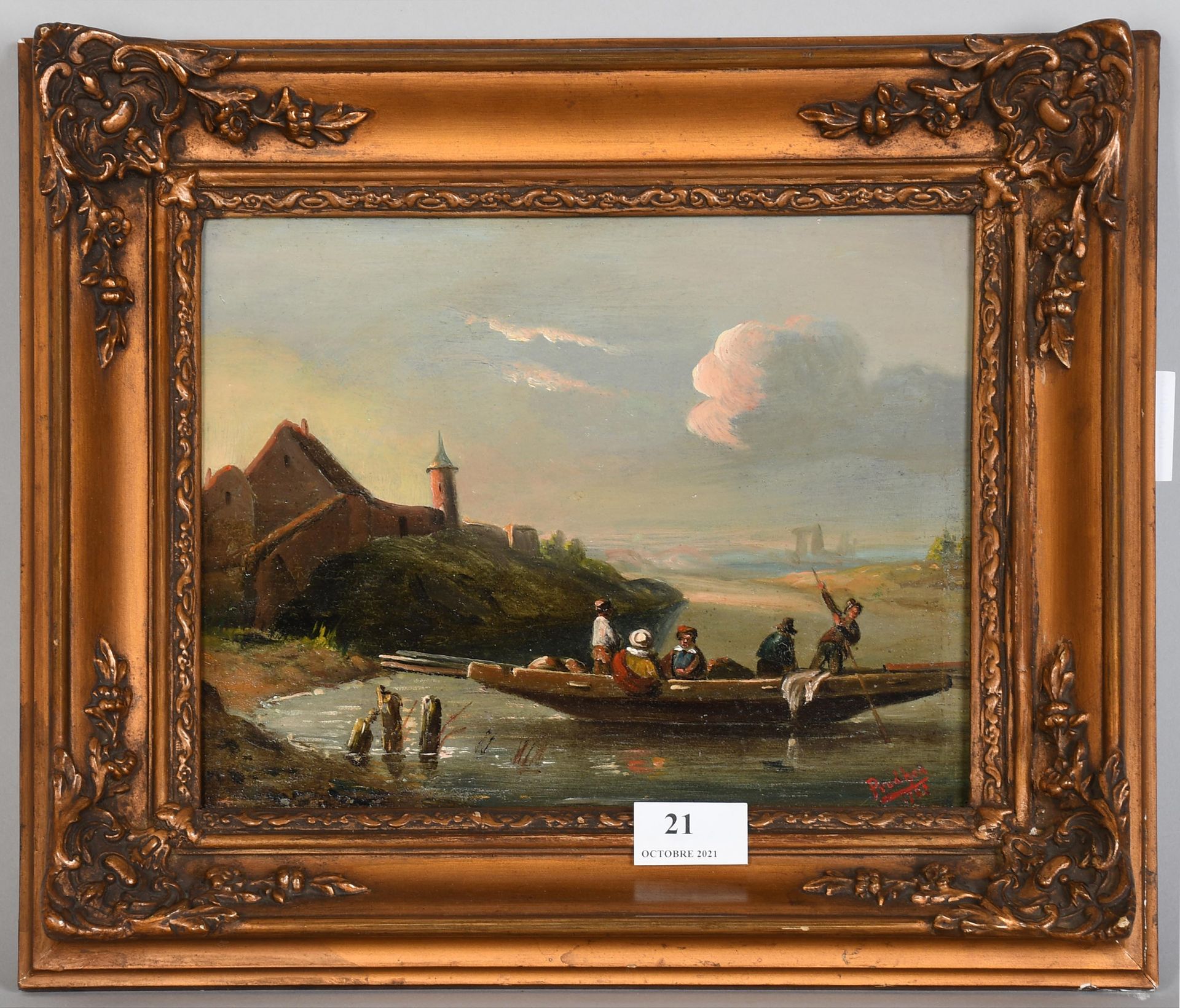 Null Peinture du XIXème siècle

Huile sur panneau : “Barque animée sur fond de p&hellip;