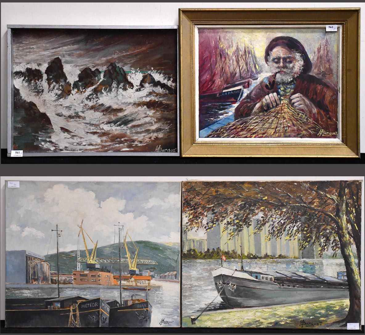 Null Henri Borguet

四幅不同主题的油画作品。题目是。签名。尺寸：50厘米×60厘米。
