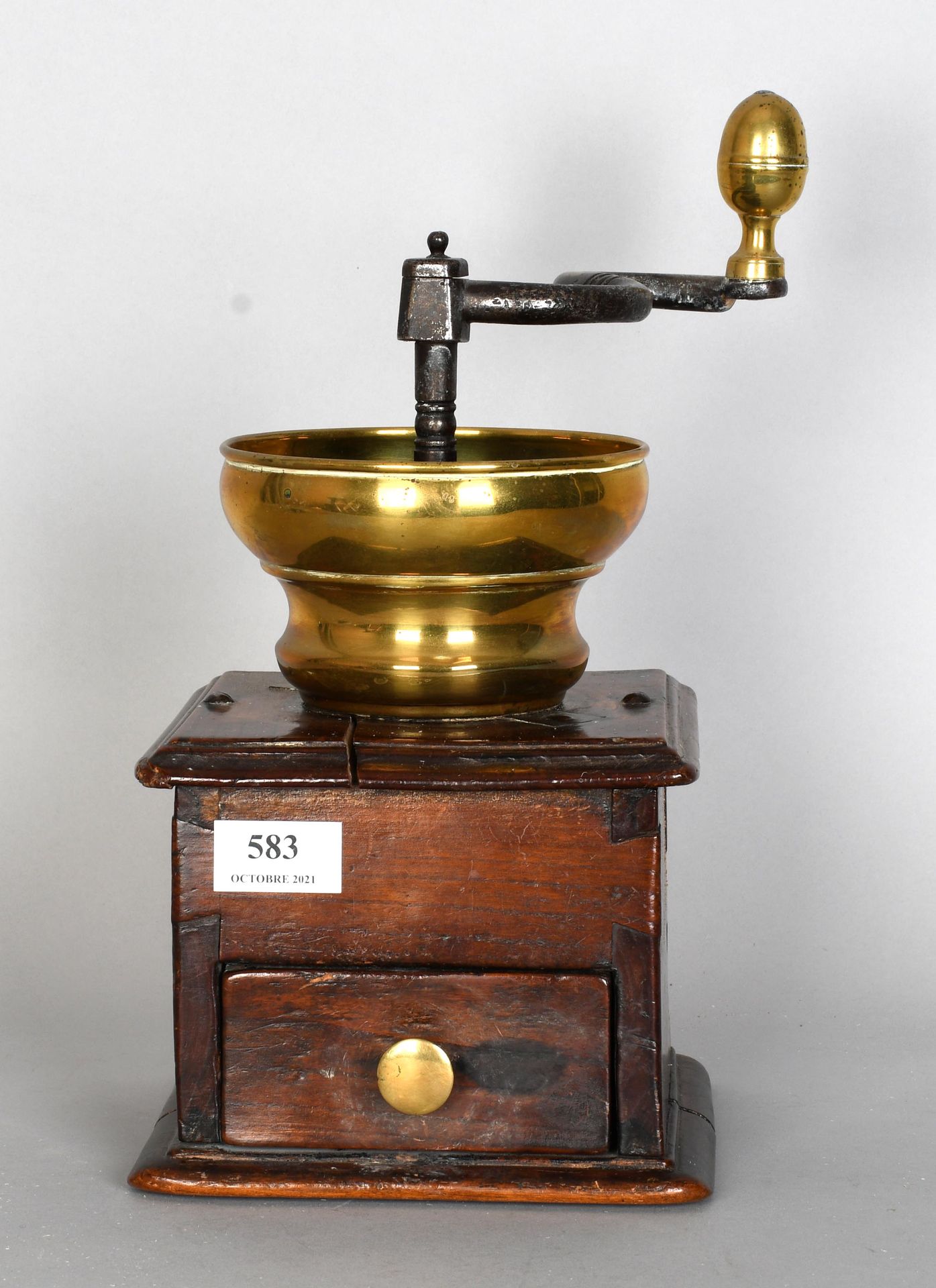Null 19th century coffee grinder in fruit wood