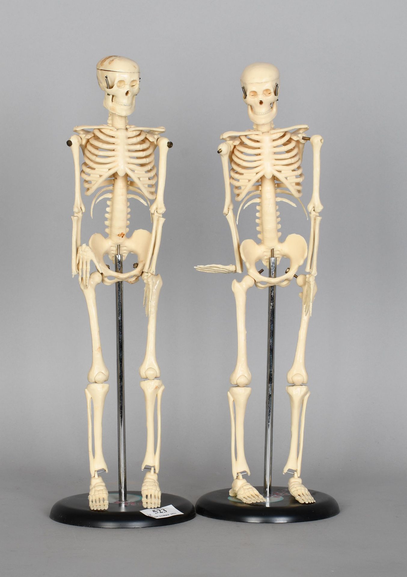 Null Two articulated plastic didactic skeletons - Accidents - Height: 45 cm
