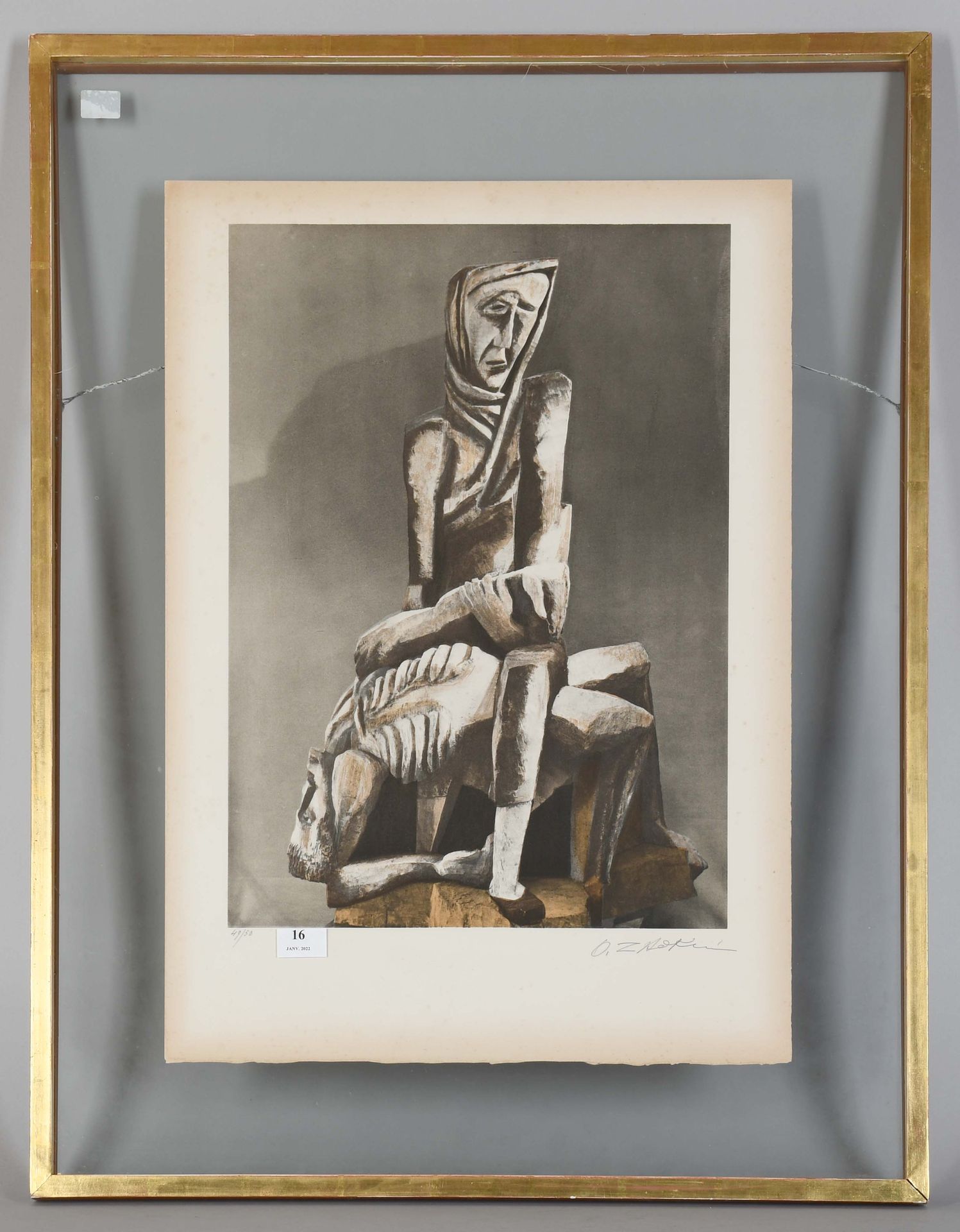 Null 奥西普-扎德基内

印刷品："Pietà"。编号为50份。签名。

尺寸：52厘米×38厘米。