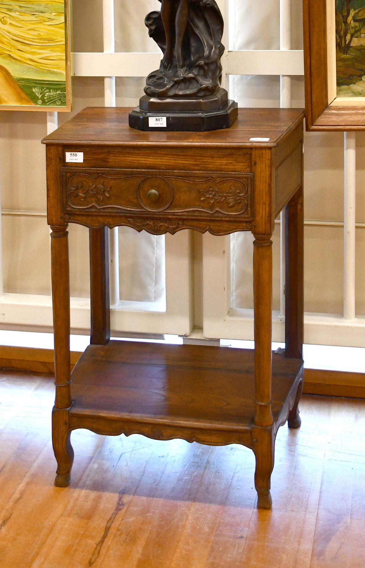 Null Small console with a carved drawer and turned legs