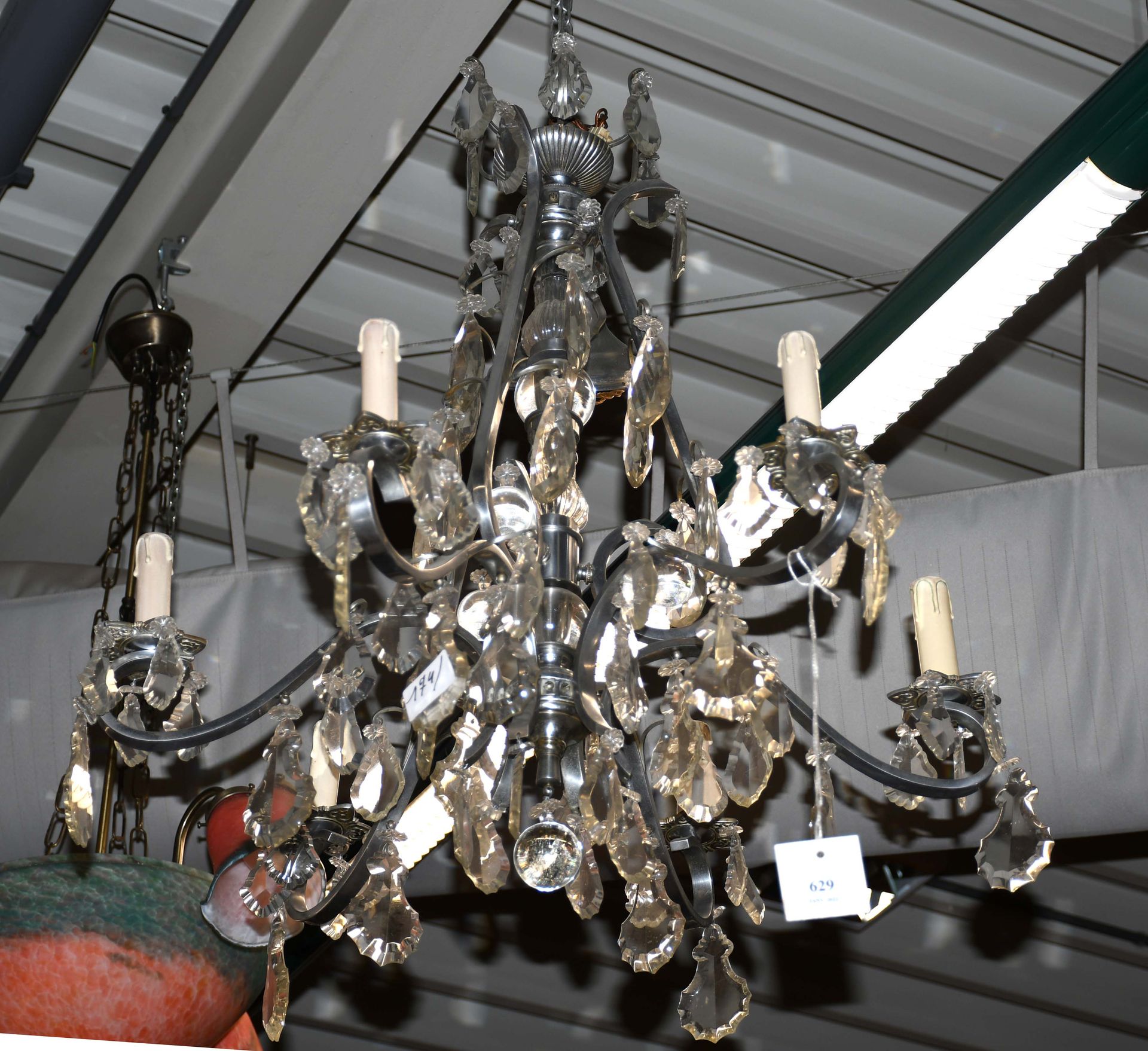 Null Chandelier with pendants, with six arms of light