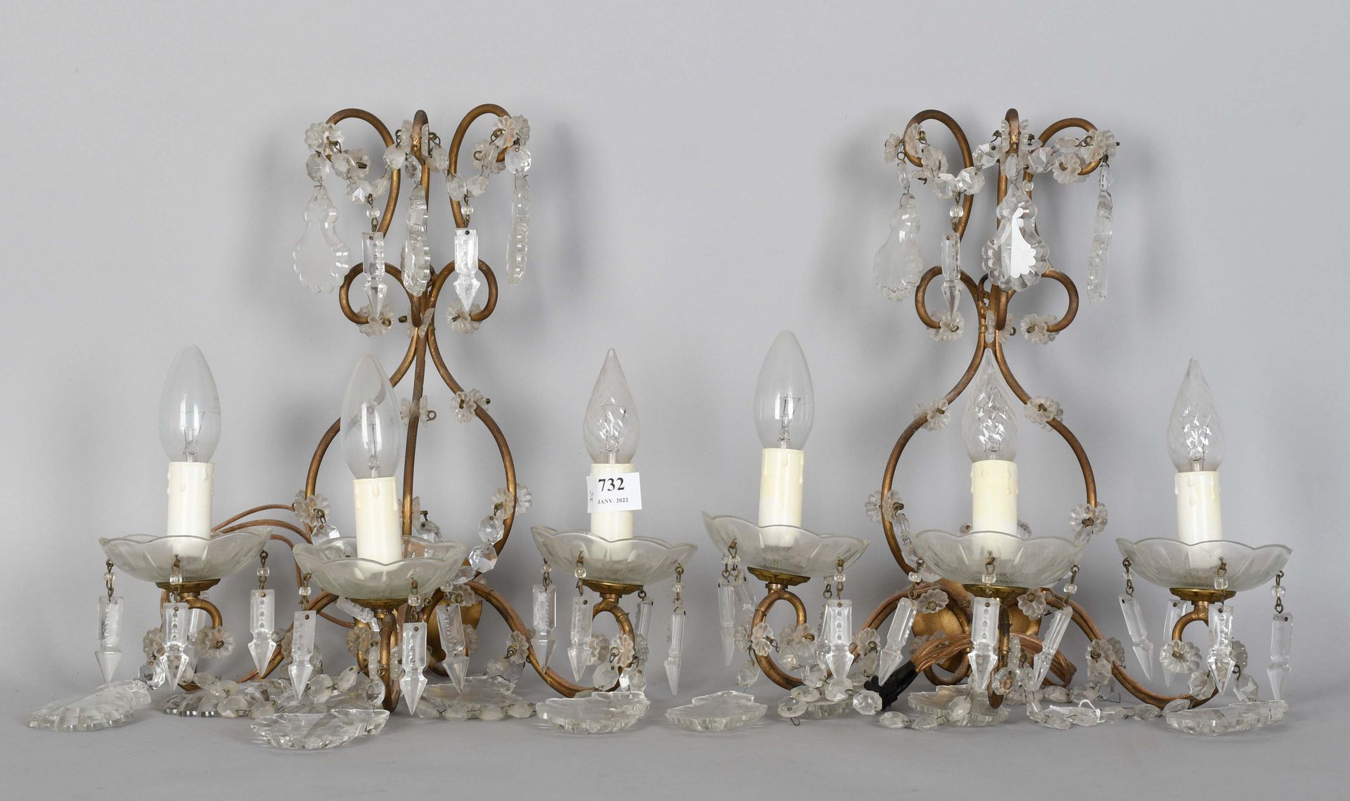 Null Pair of sconces with charms, three arms