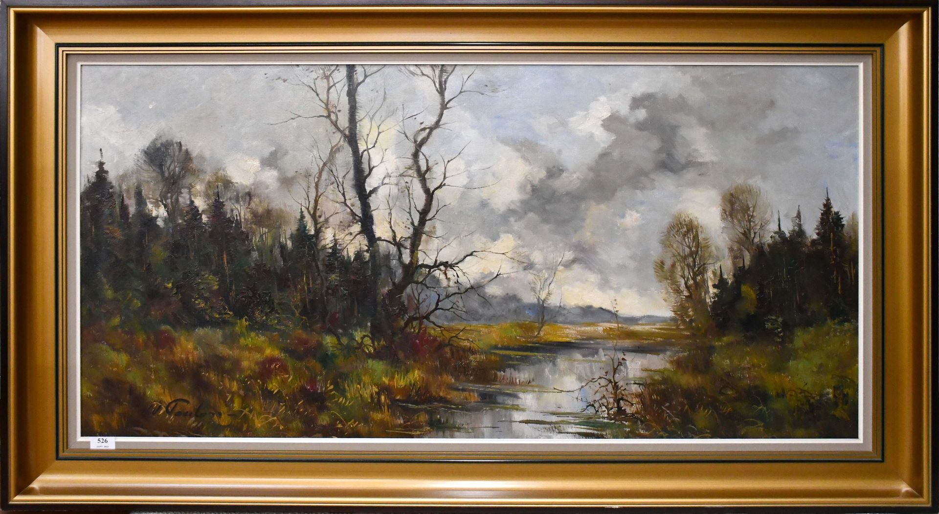 Null Jean Jacques Foulon

布面油画："秋天的湖景，乡村"。签名。

尺寸：60厘米×120厘米。