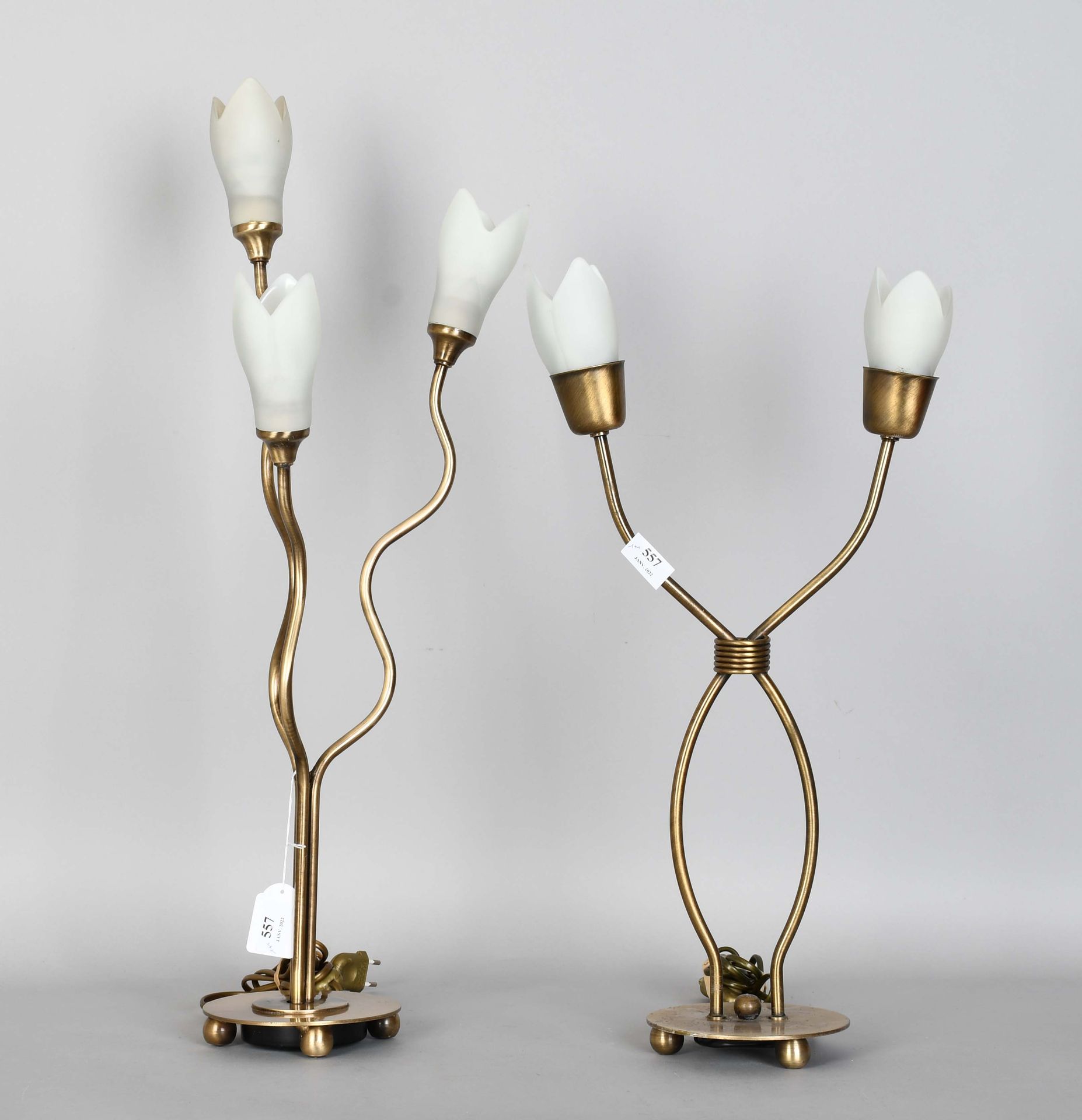 Null One plus one table lamp, brass with glass tulips