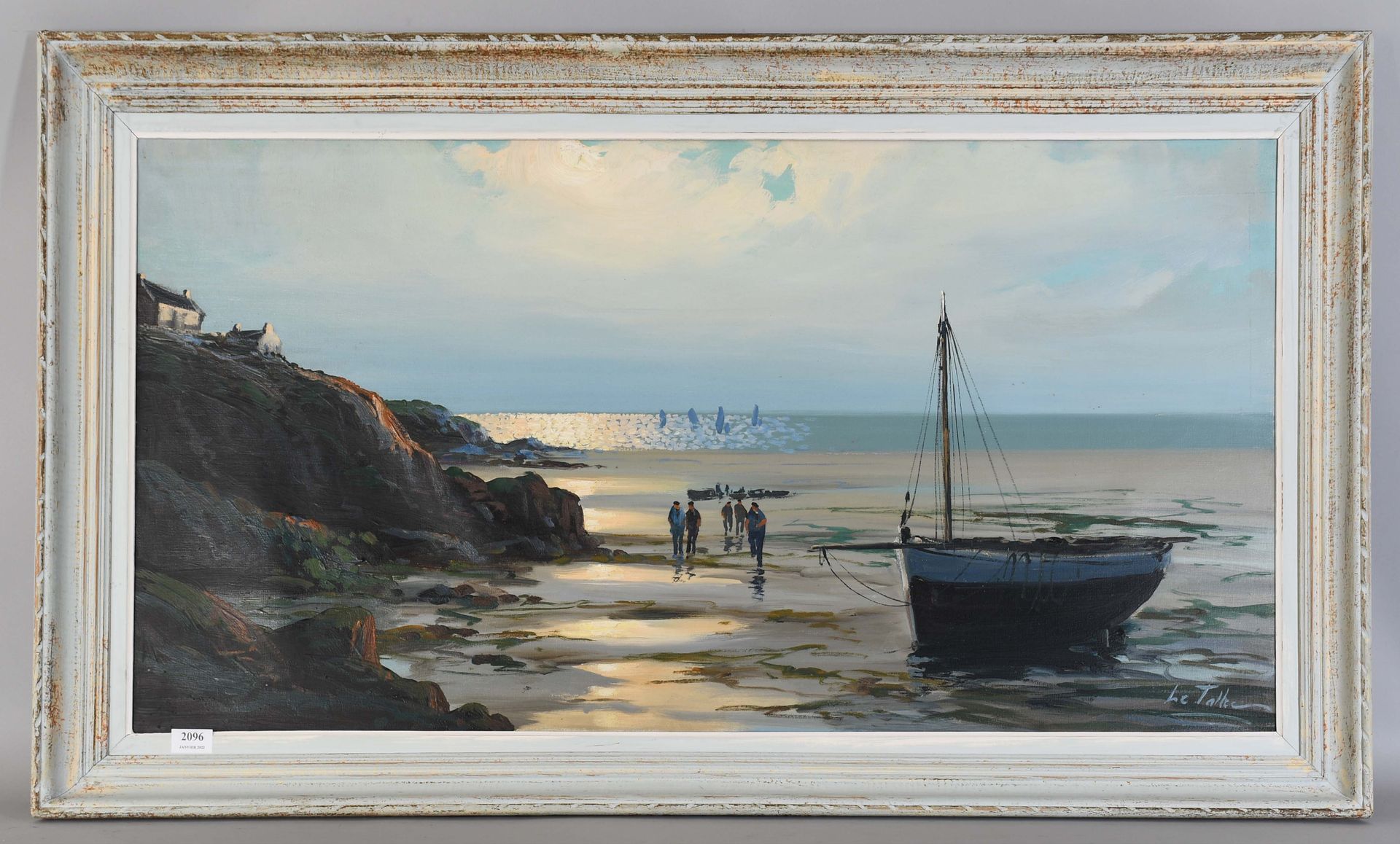 Null Léo Tallec

布面油画："布列塔尼的动画海滩"。签名。

尺寸：55厘米×110厘米。
