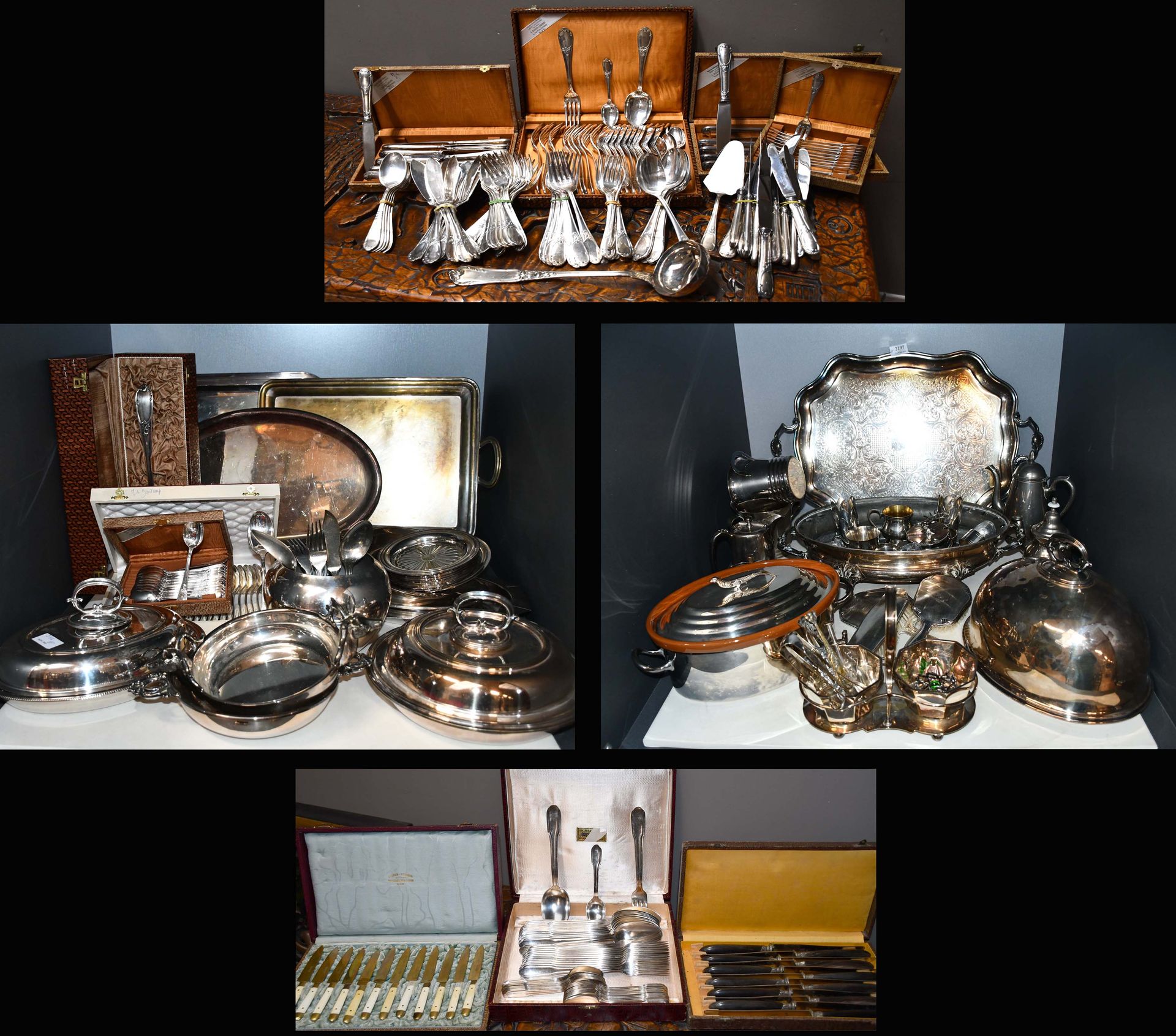Null Lot of silver plated metal including dishes, terracotta terrine, cutlery se&hellip;