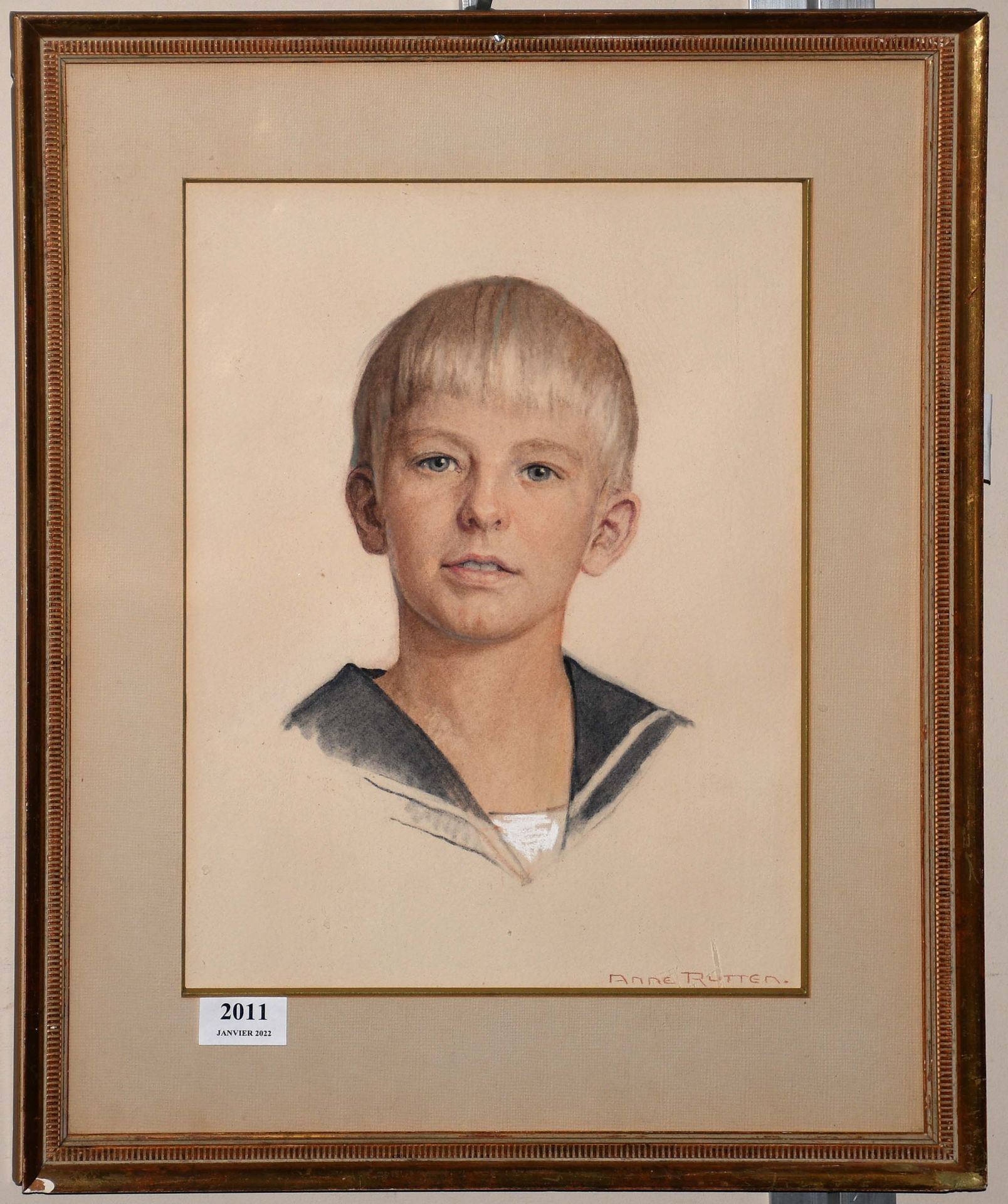 Null 安妮-鲁滕

素描/粉彩/混合媒体：《小男孩的肖像》。签名。

尺寸：36厘米×27厘米。