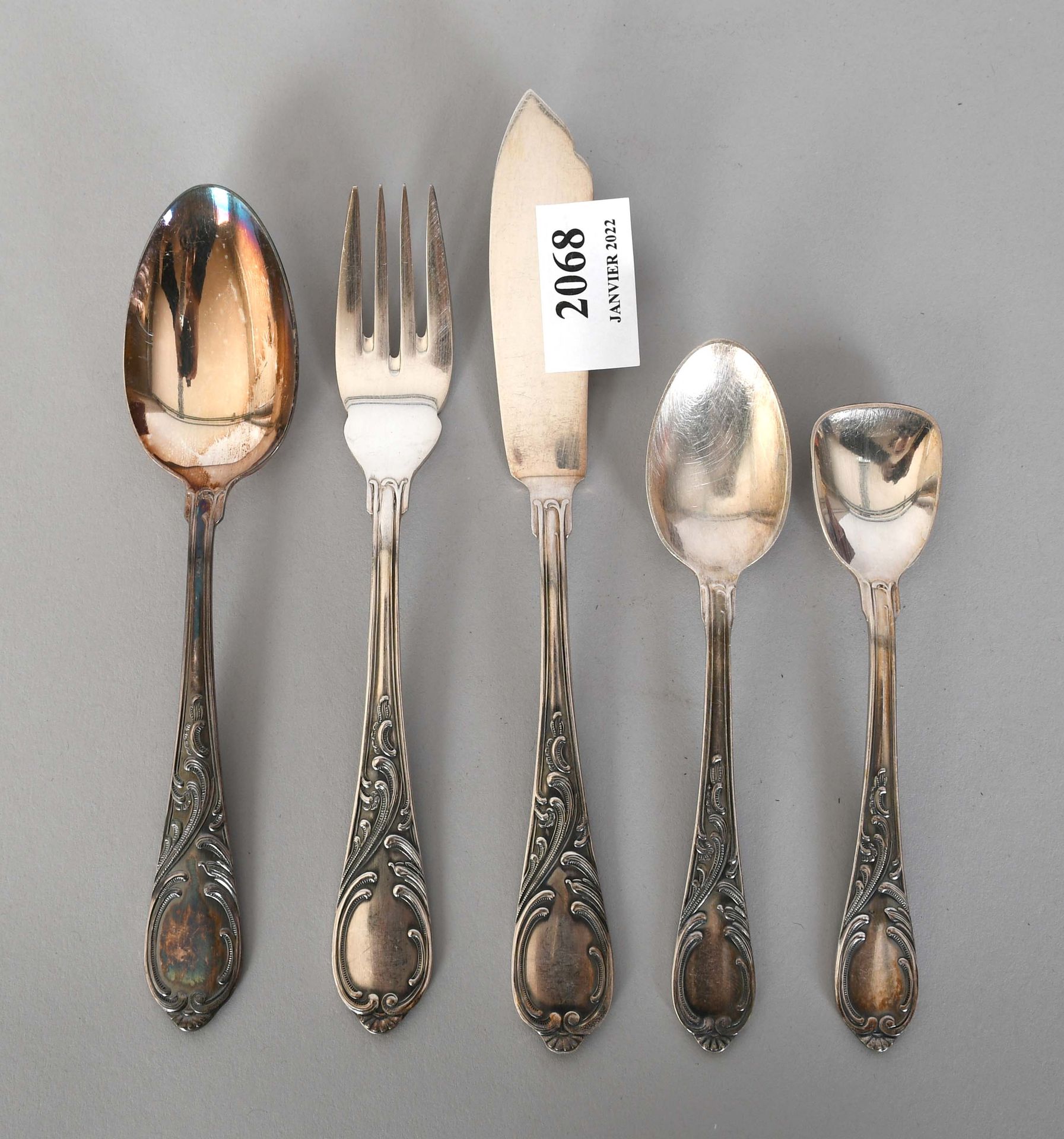 Null Set of three silver plated cutlery cases in the Louis XV style