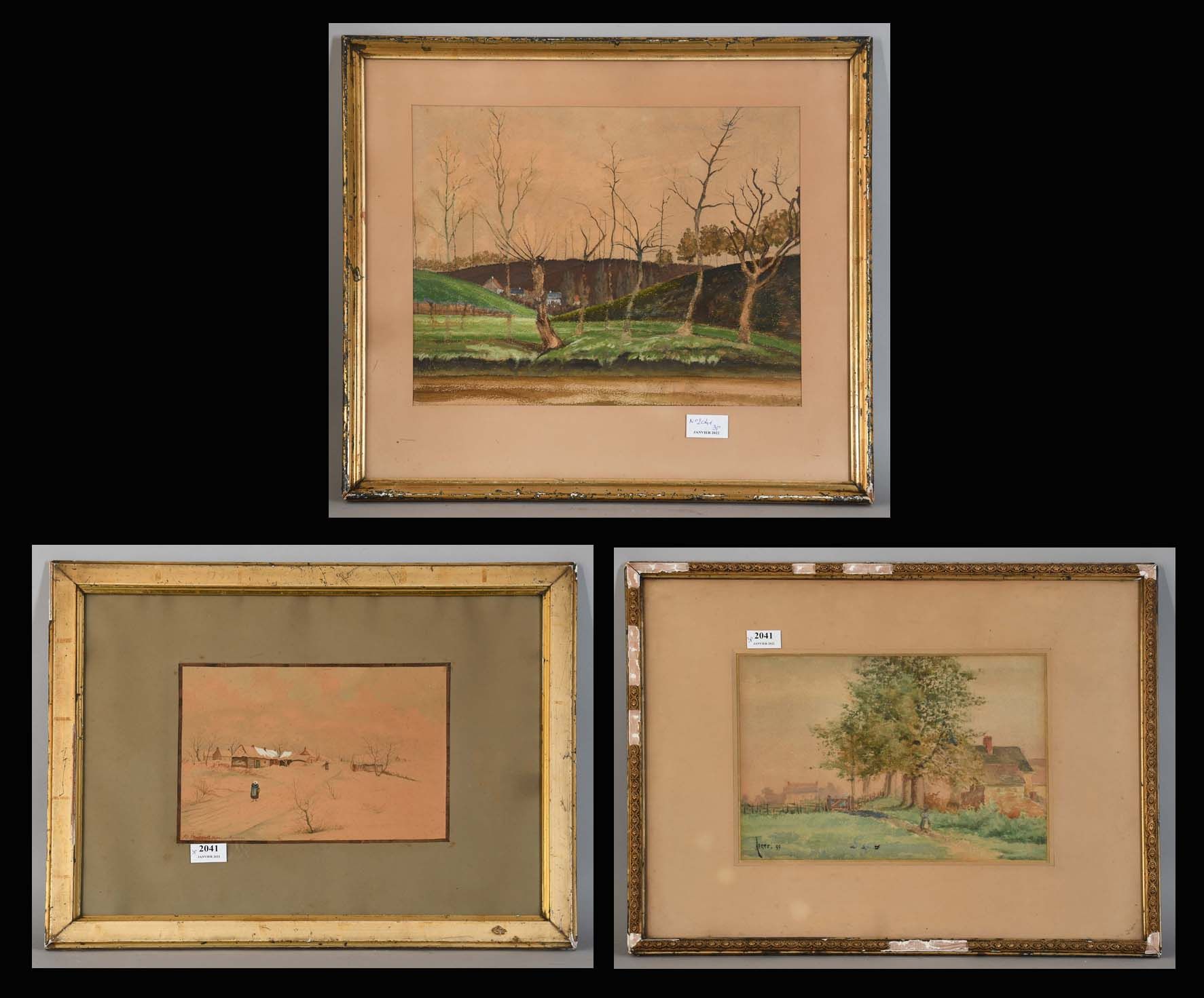 Null Lot de trois aquarelles dont une de Massart et une d’Aerts - Deux signées