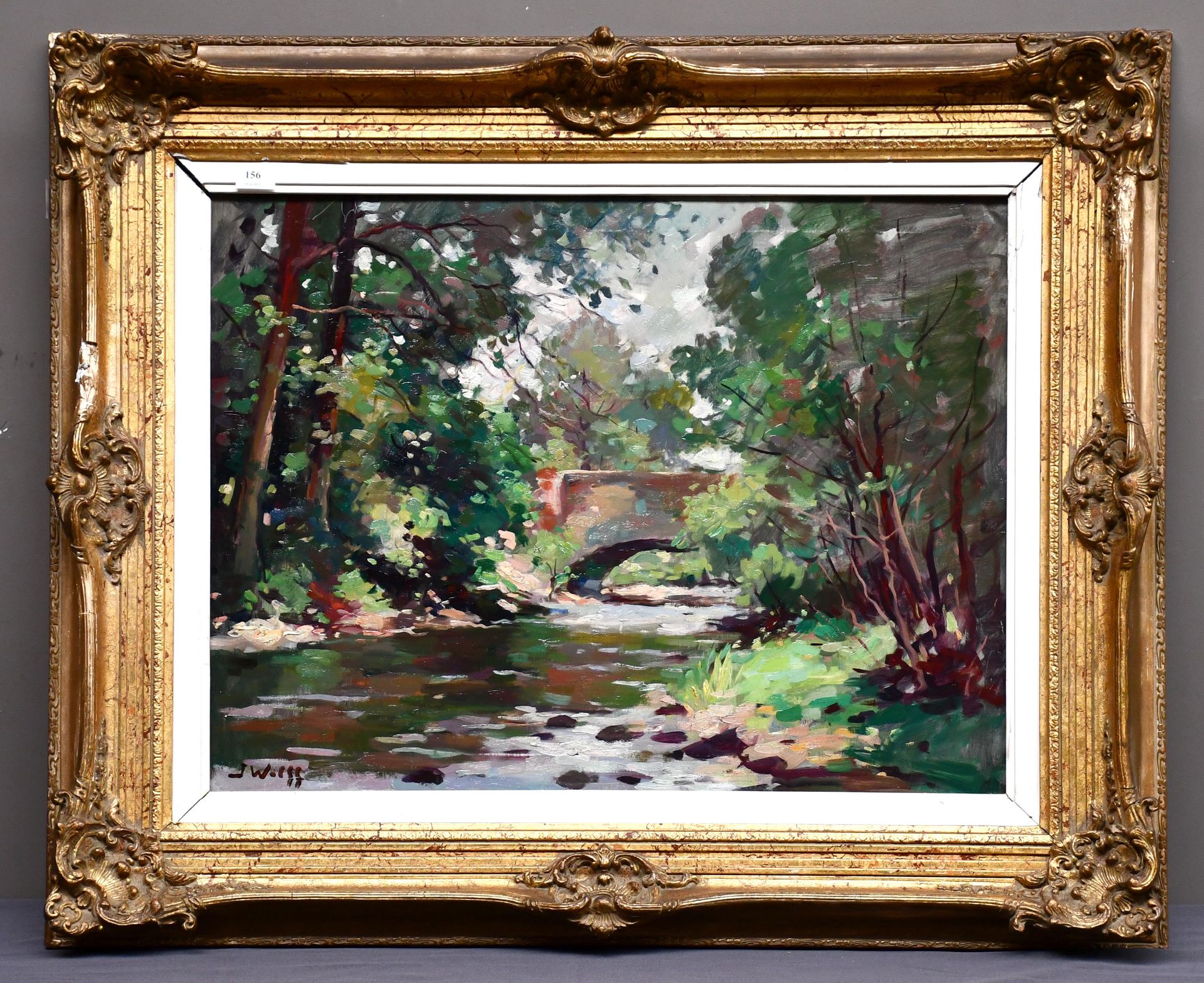 Null José Wolff

布面油画："有树的桥和河"。签名。

尺寸：61厘米×81厘米。