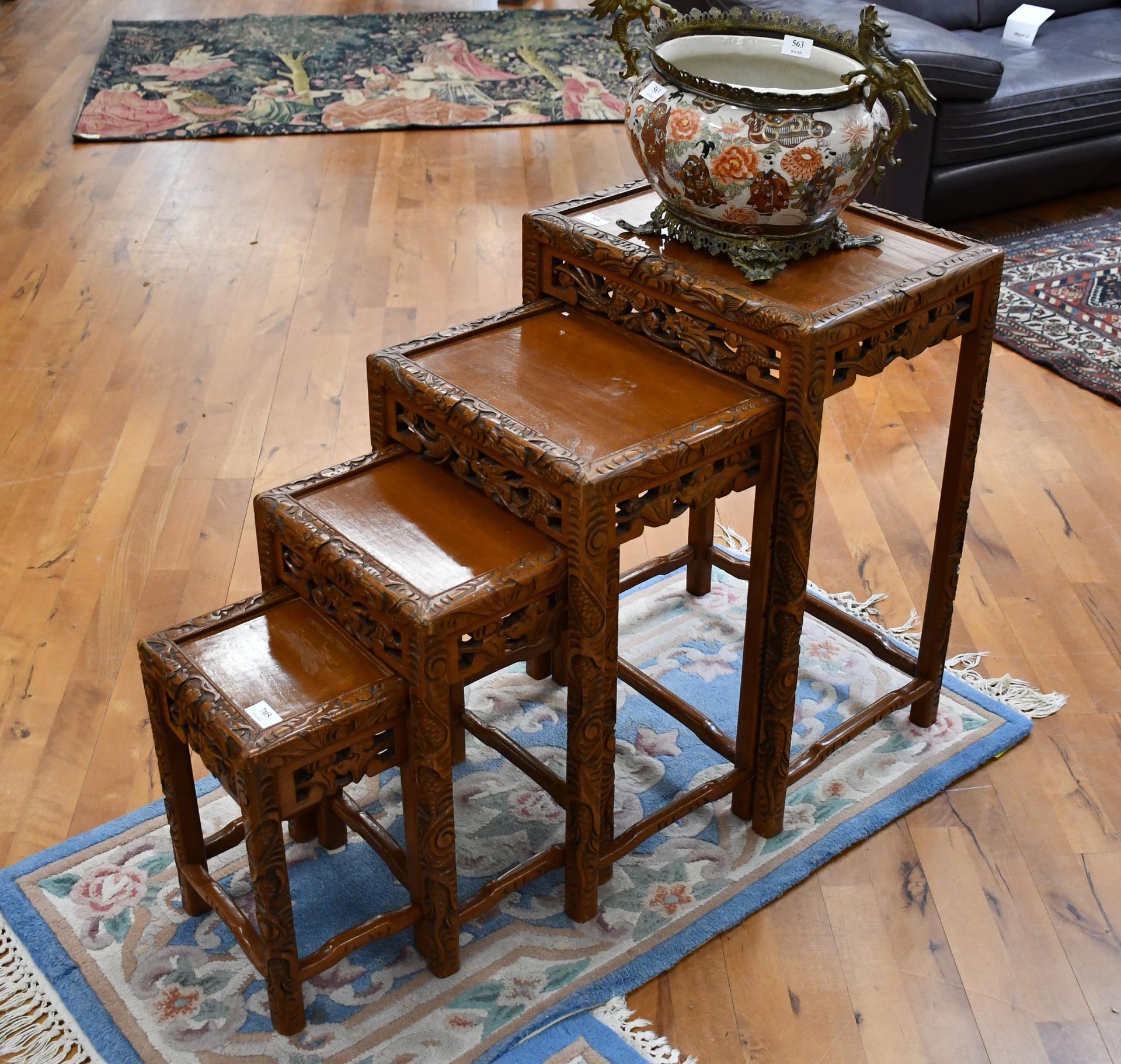 Null Series of four Chinese nesting tables carved