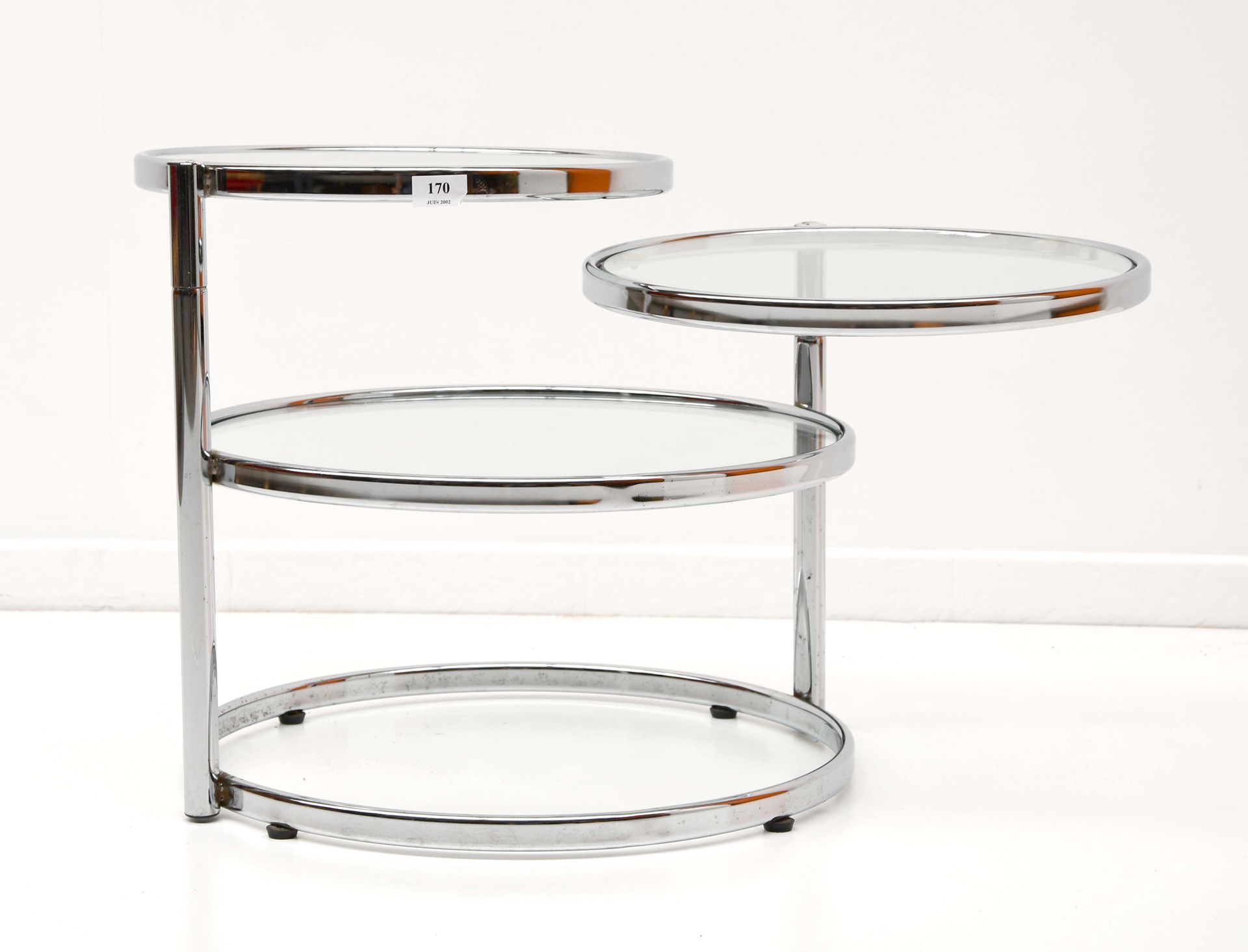 Null Chrome side table with three tops, two of which swivel