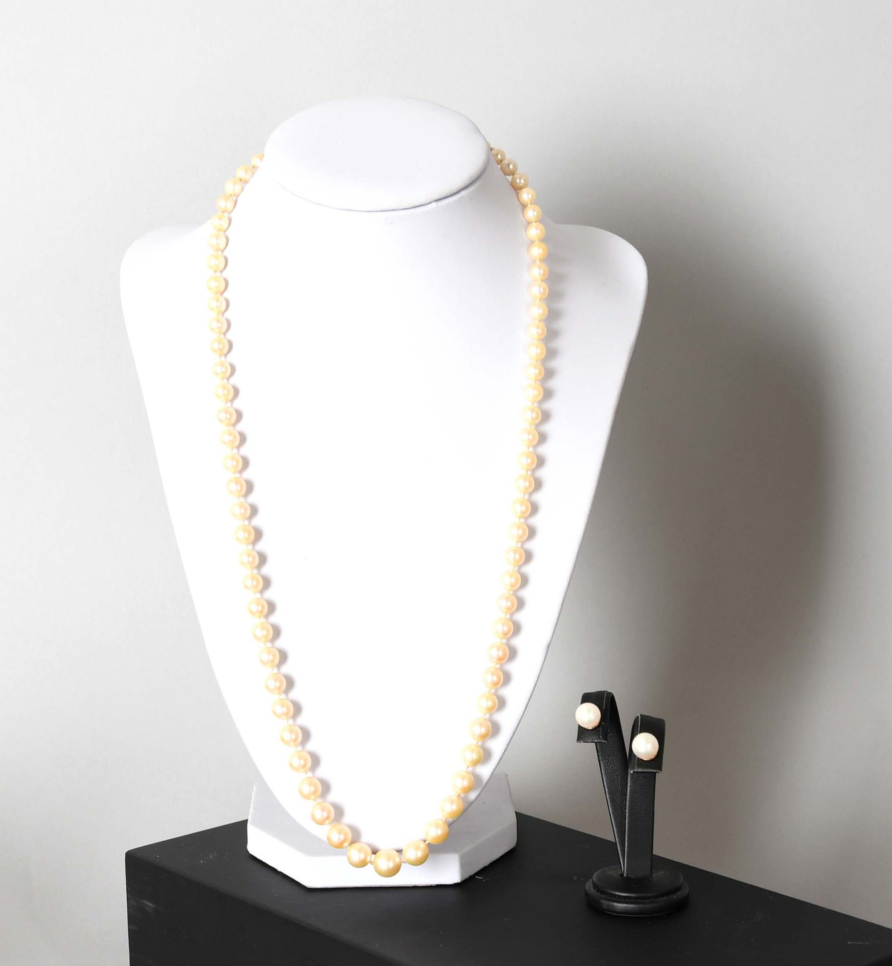 Null 珠宝首饰

一条珍珠项链，和一对镶嵌在18克拉黄金上的珍珠耳环。