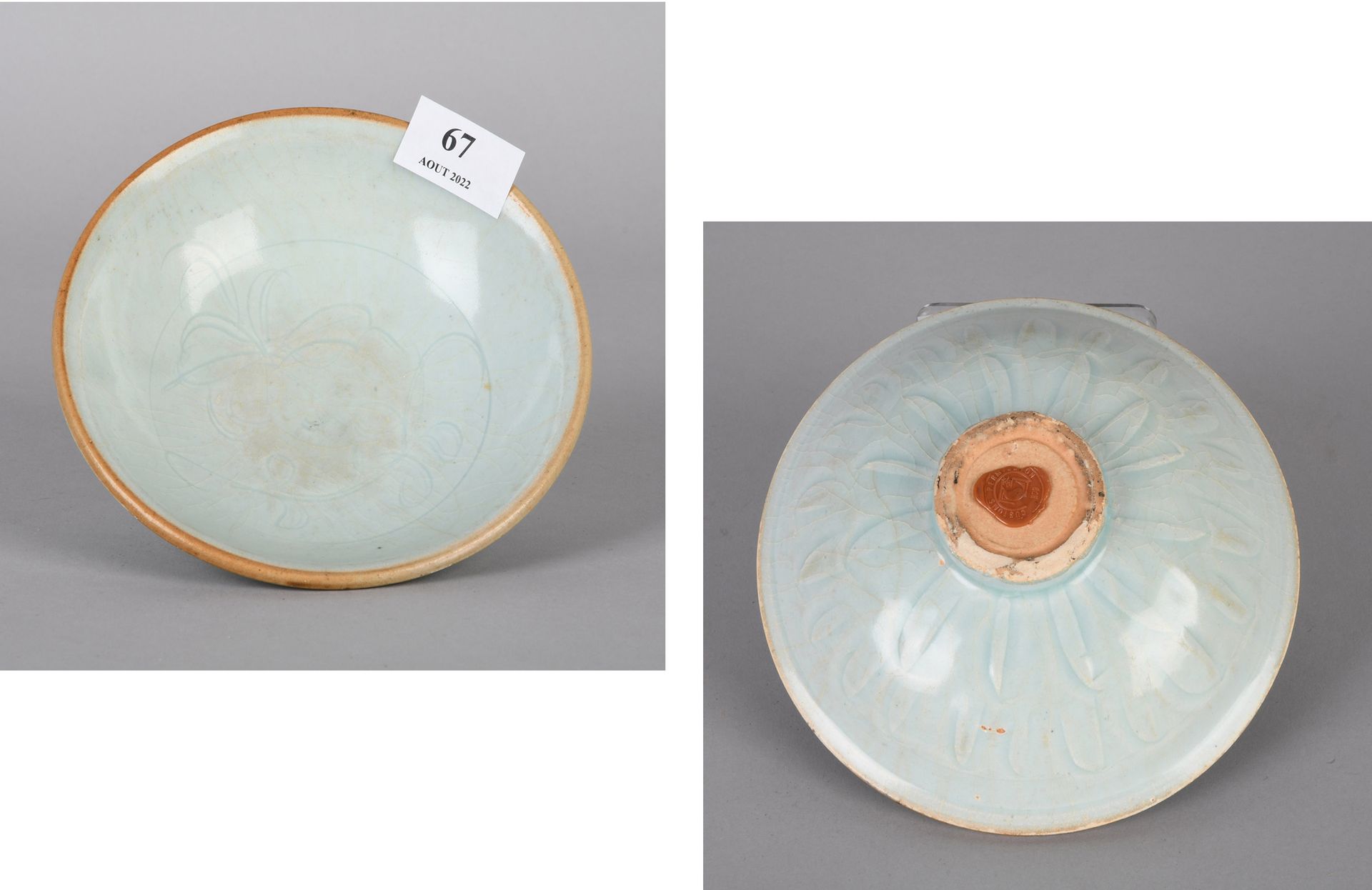 China, Song period (967-1279) 
Terracotta bowl with celadon green glaze decorate&hellip;