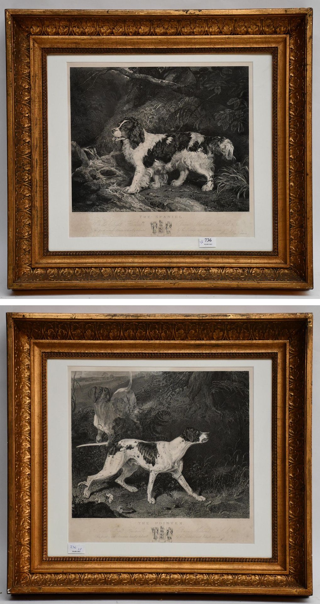 Null Pair of hunting engravings - Under gilded Empire frame - Size : 39 cm x 42 &hellip;