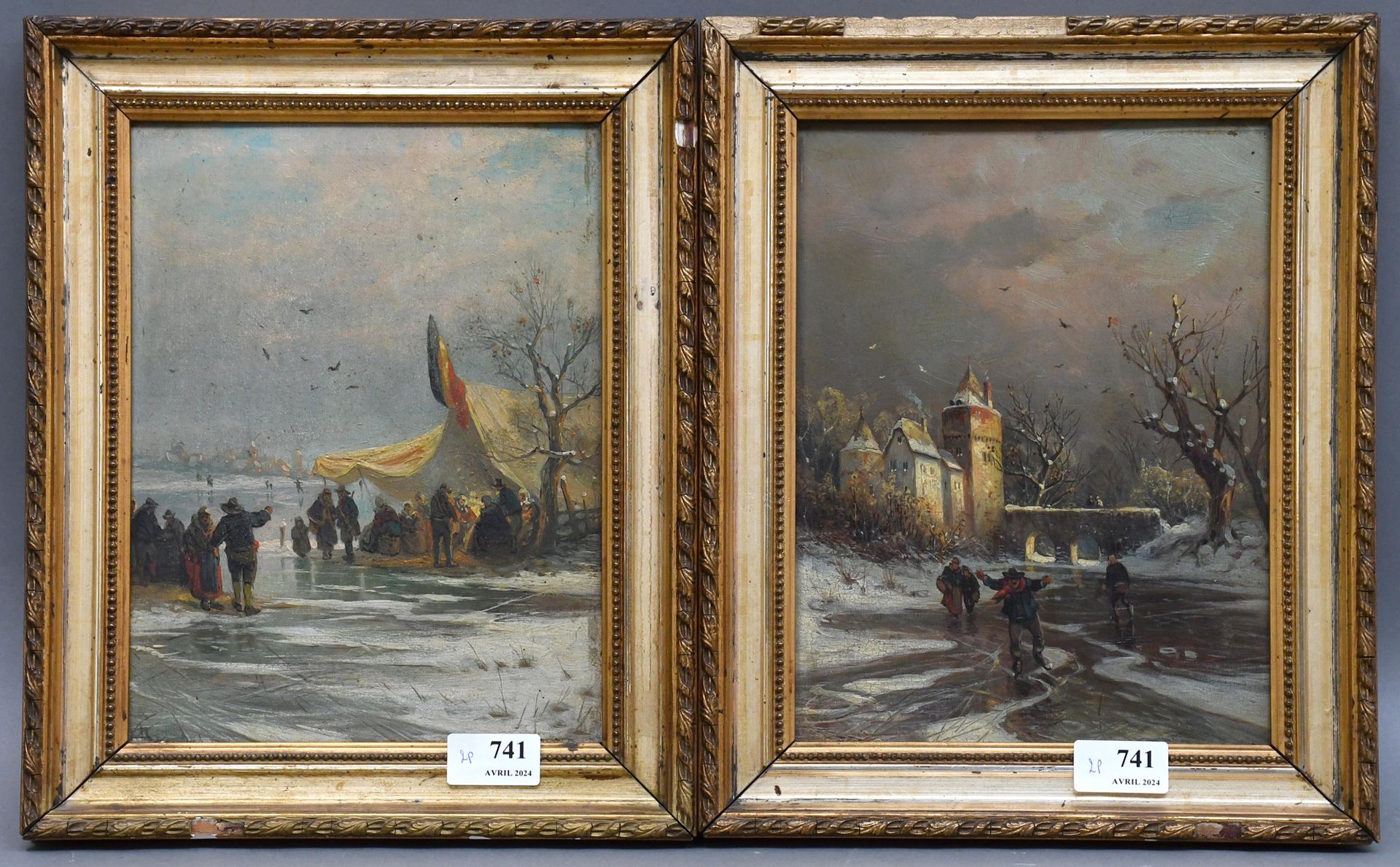 Null Paire de peintures fin XIXème siècle
Huiles sur panneau : “Scènes de patine&hellip;