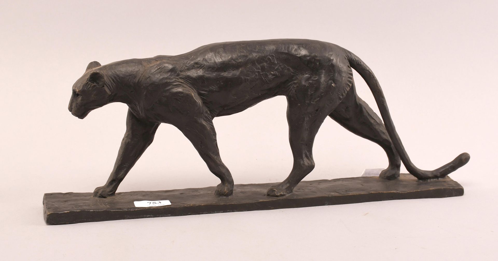 Null 装饰艺术青铜雕塑："豹" - 长度： 48 cm