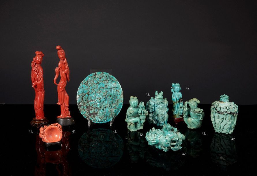 CHINE - XXe siècle CHINE - XXe siècle

Ensemble de sept pièces en turquoise scul&hellip;