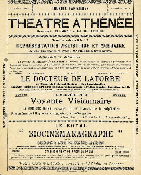 LE ROYAL BIOCINEMARAGRAPHE, Théâtre Athénée. AFFICHETTE, circa 1900. 25,7 x 21,2&hellip;