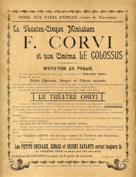 LE THEÂTRE-CIRQUE MINIATURE F. CORVI ET SON CINEMA LE COLOSSUS. Foire aux Pains &hellip;