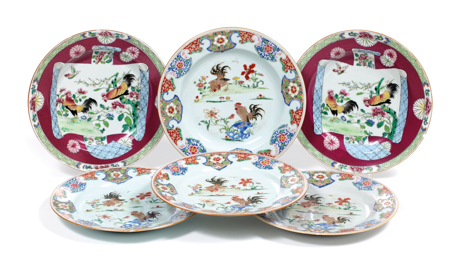 CHINE, Compagnie des Indes - XVIIIe siècle 
中国，东印度公司--18世纪




一套6个瓷盘，中央装饰为花园中两只&hellip;