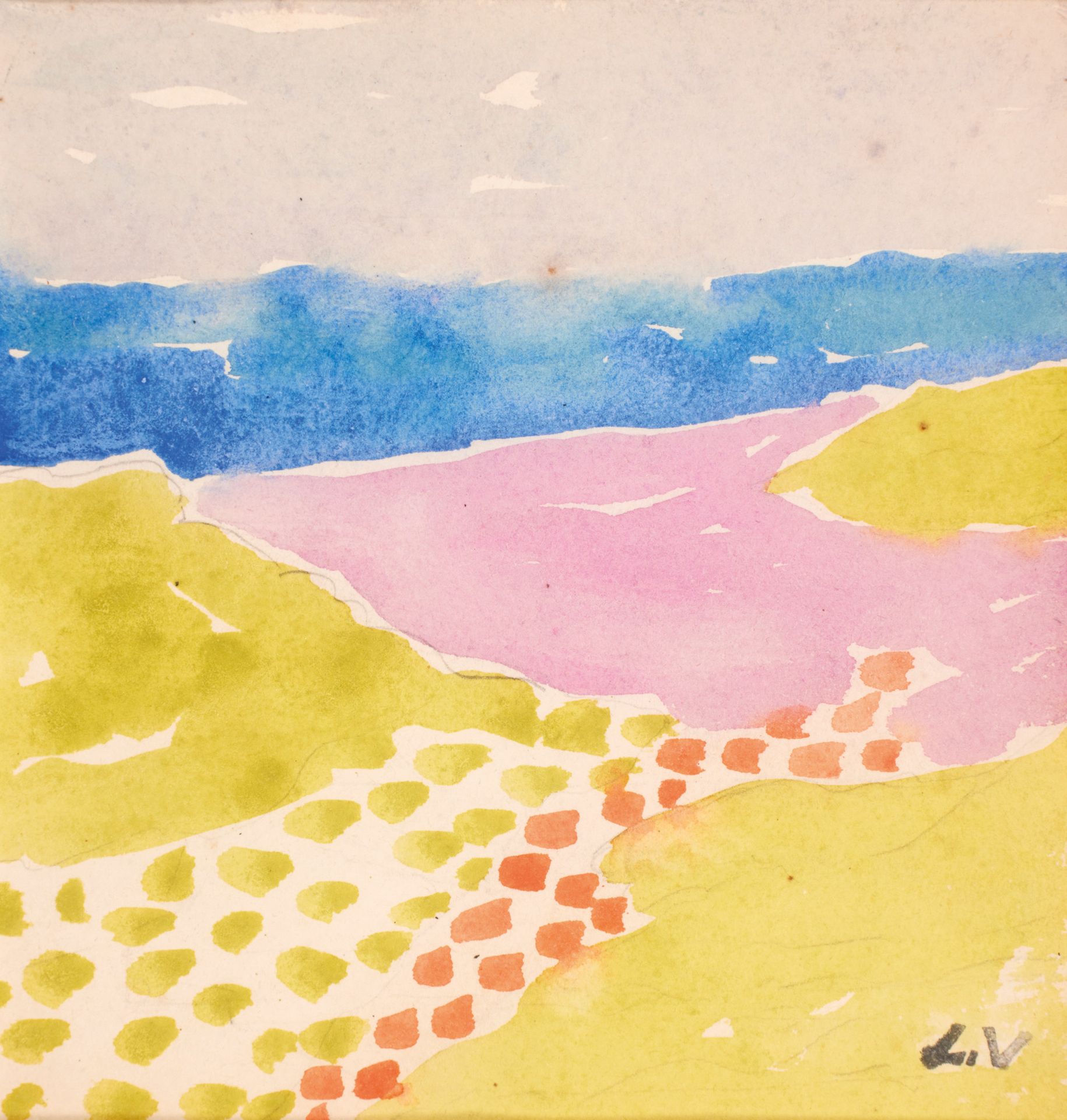 Louis VALTAT ( 1869-1952) 路易斯-瓦尔塔 ( 1869-1952 )

海滩

水彩画，右下角盖有单字章。

14 x 13,5 cm