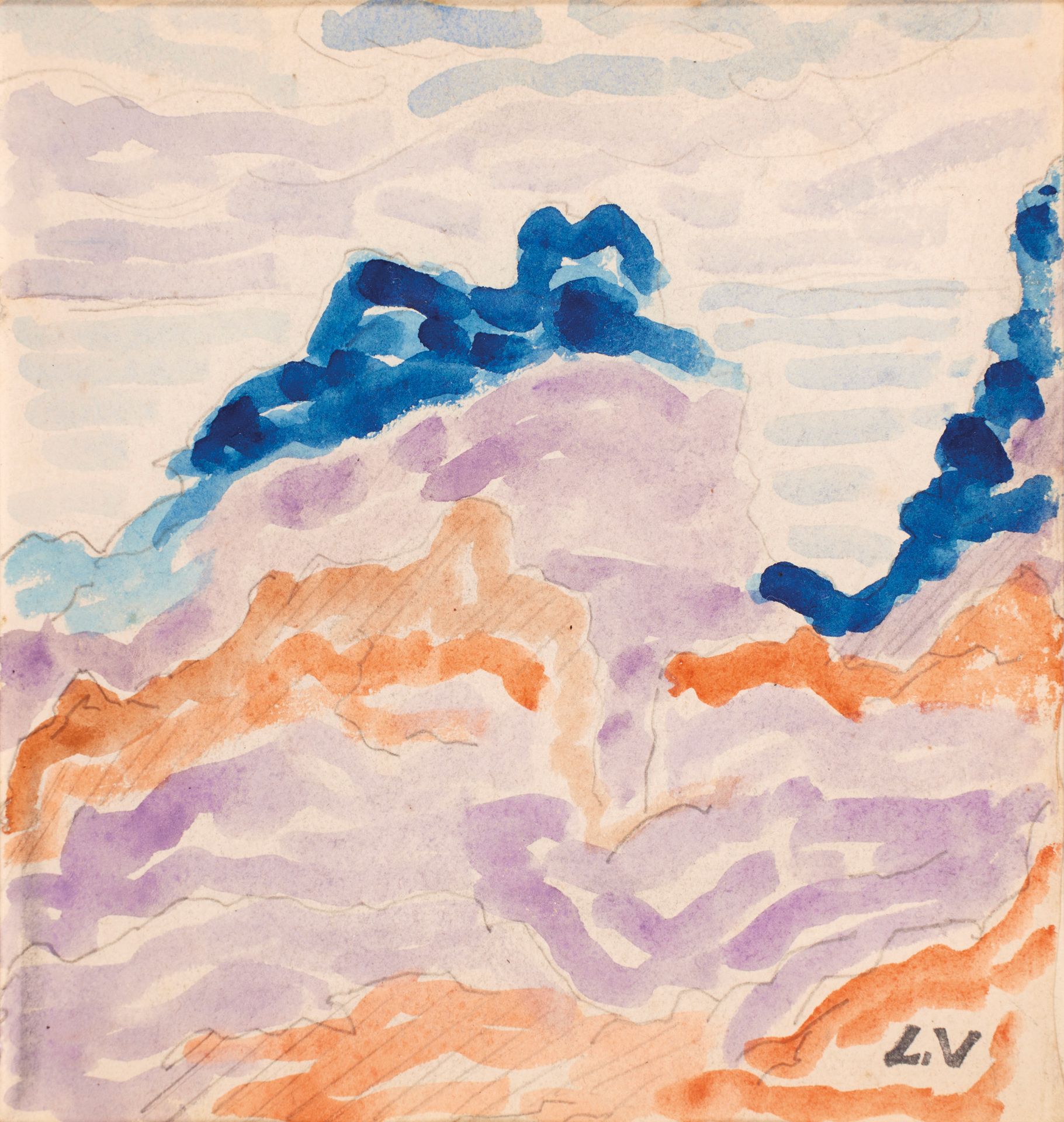 Louis VALTAT ( 1869-1952) 路易斯-瓦尔塔 ( 1869-1952 )

夕阳下的悬崖。

水彩画，右下角盖有单字章。

14 x 13&hellip;