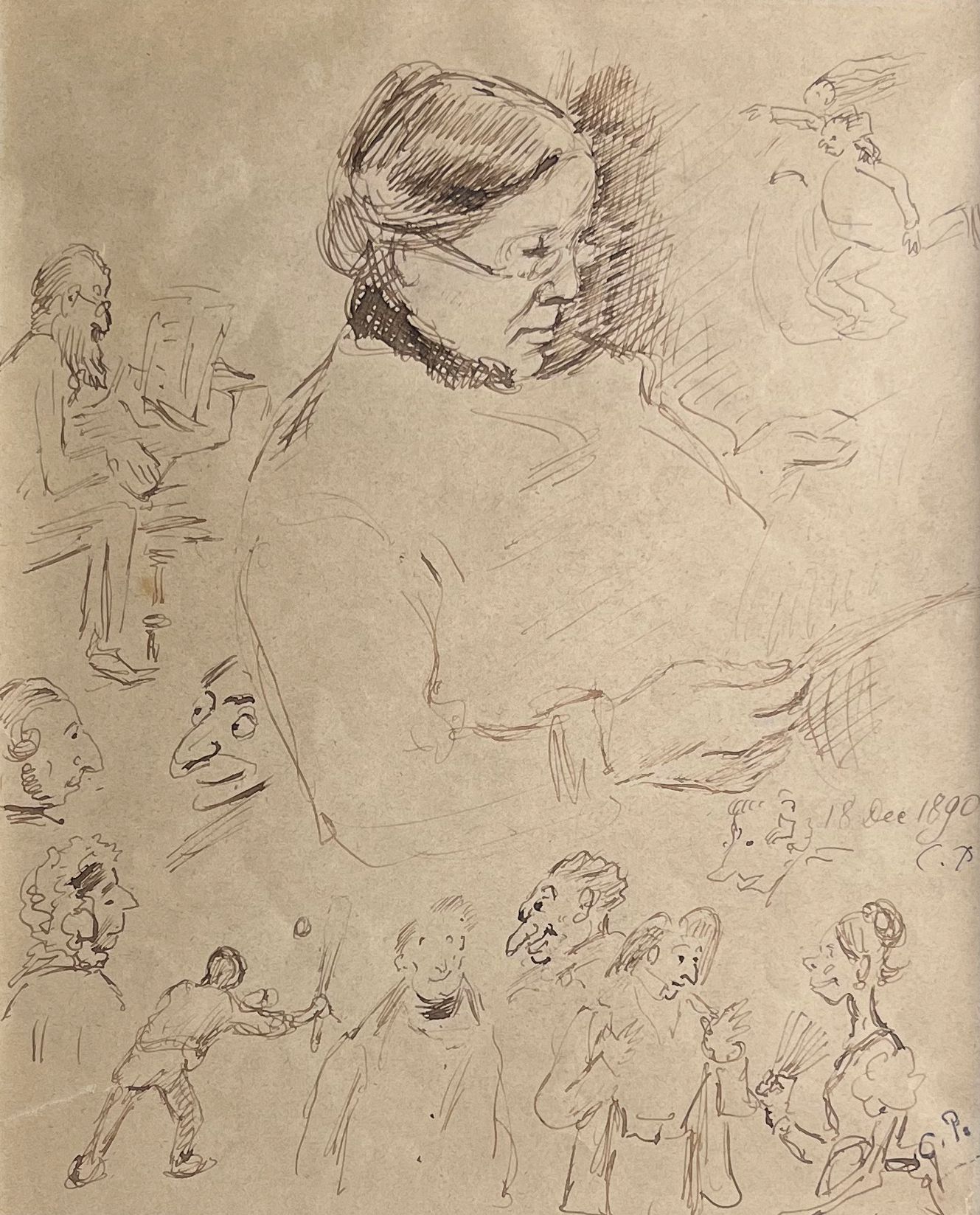 Camille PISSARRO (1830-1903) 卡米尔-皮萨罗 (1830-1903)

朱莉阅读和漫画的肖像，1890年。

炭笔在右边靠近中间的位&hellip;