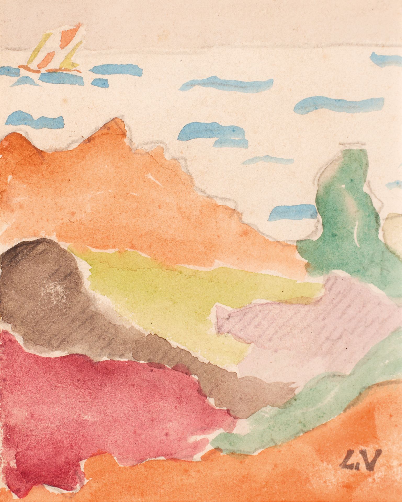Louis VALTAT ( 1869-1952) 路易斯-瓦尔塔 ( 1869-1952 )

阿盖的景观。

水彩画，右下角盖有单字章。

13,6 x 1&hellip;