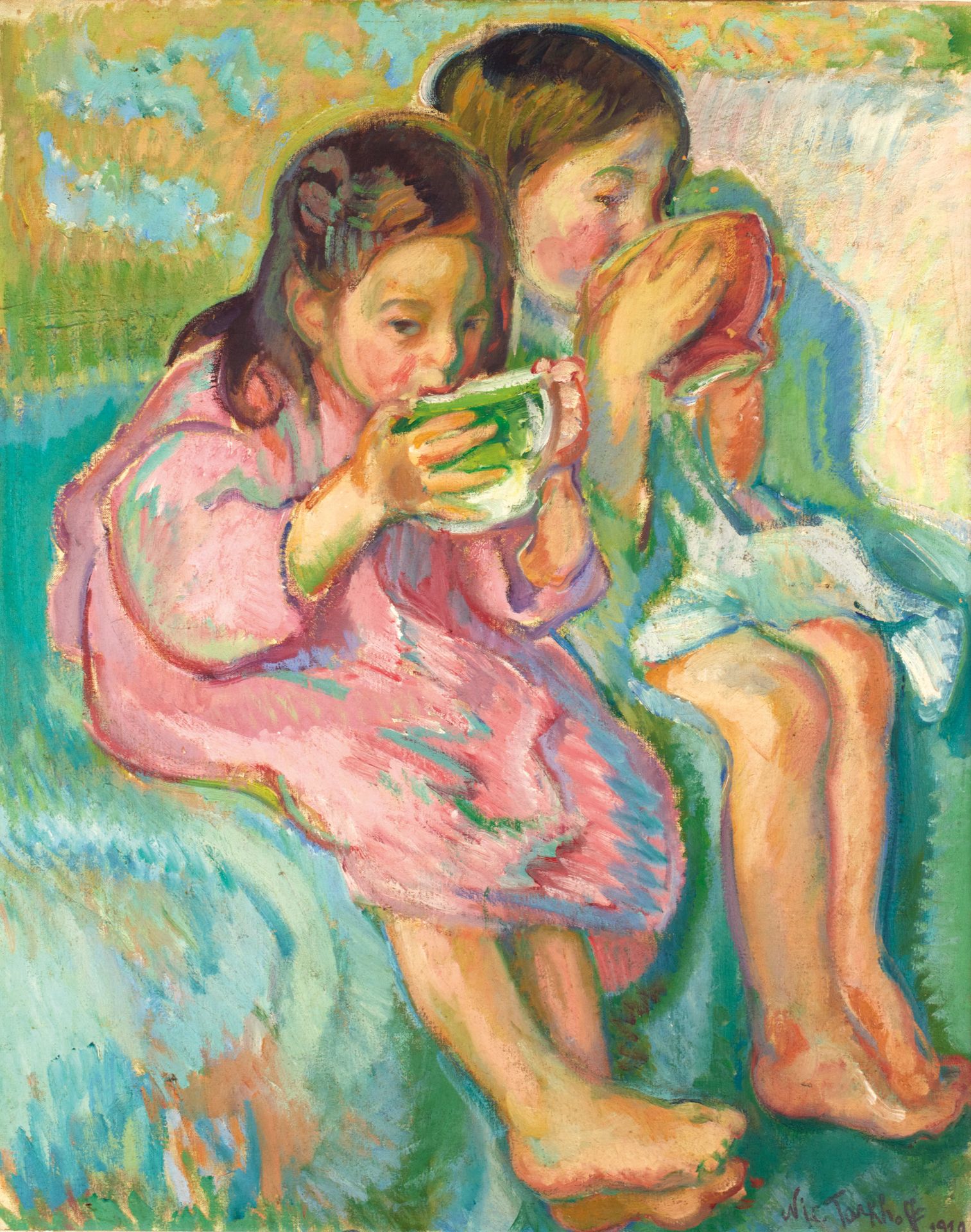 Nicolas TARKHOFF (1871 - 1930) 尼古拉-塔克霍夫 (1871 - 1930)

儿童鲍里斯和让的午餐，1910年

布面油画，右下&hellip;