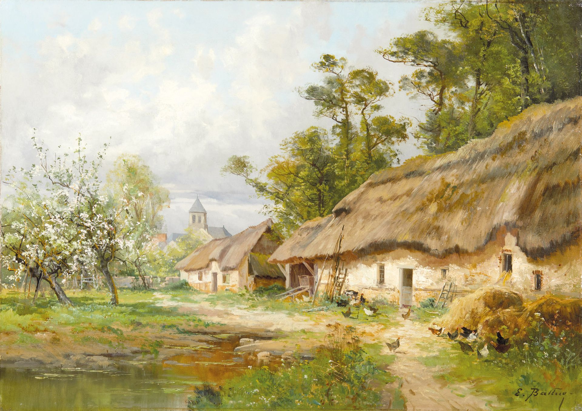 Pierre Ernest BALLUE (1855-1928) 皮埃尔-欧内斯特-巴鲁（1855-1928）

农家院

布面油画，右下角有签名

65 x &hellip;