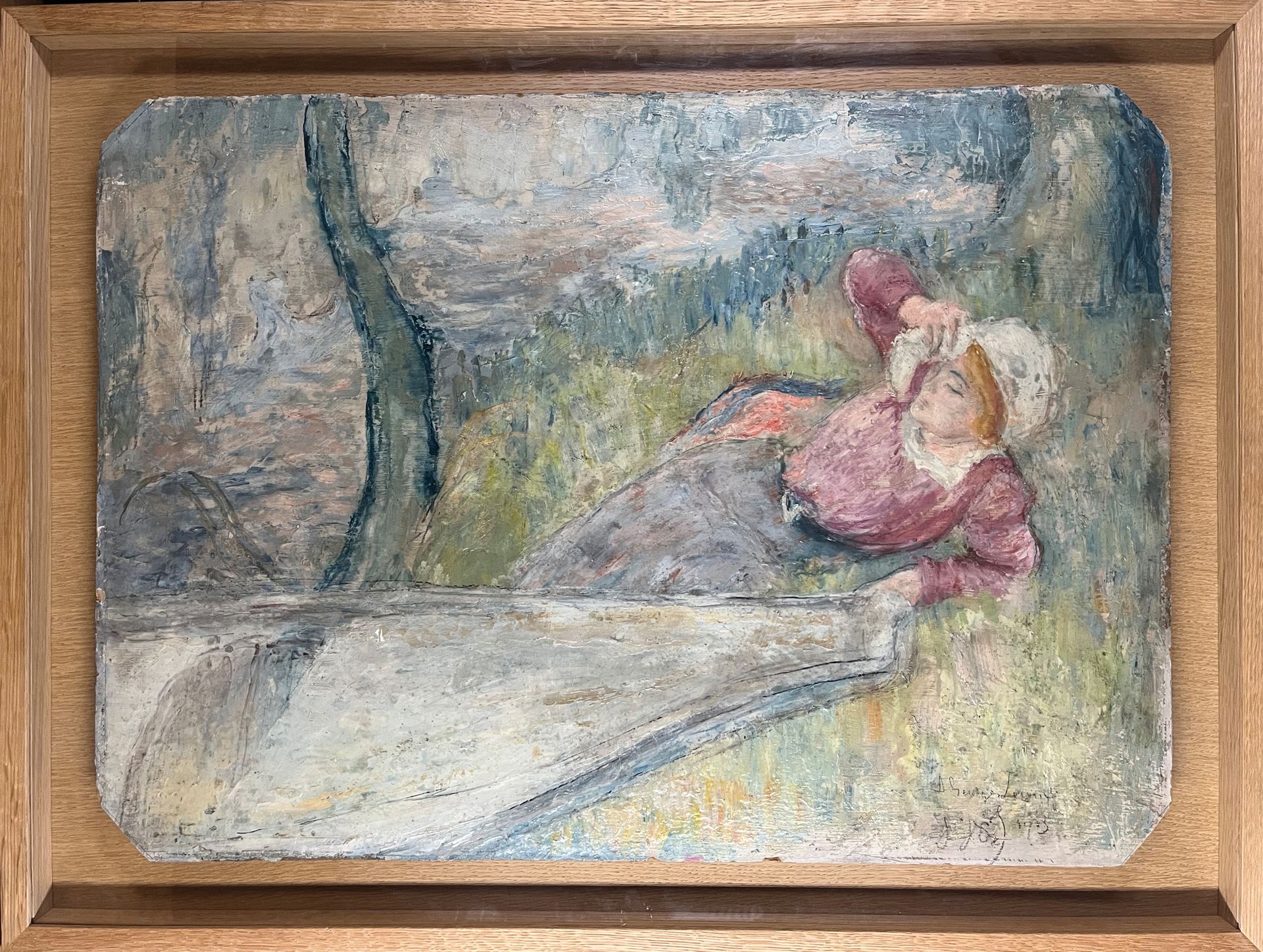 Louis LEGRAND (1863-1951) 路易-勒格朗 (1863-1951)

年轻女子在草地上休息，1913年。

板上油画，右下角有签名、日期和&hellip;
