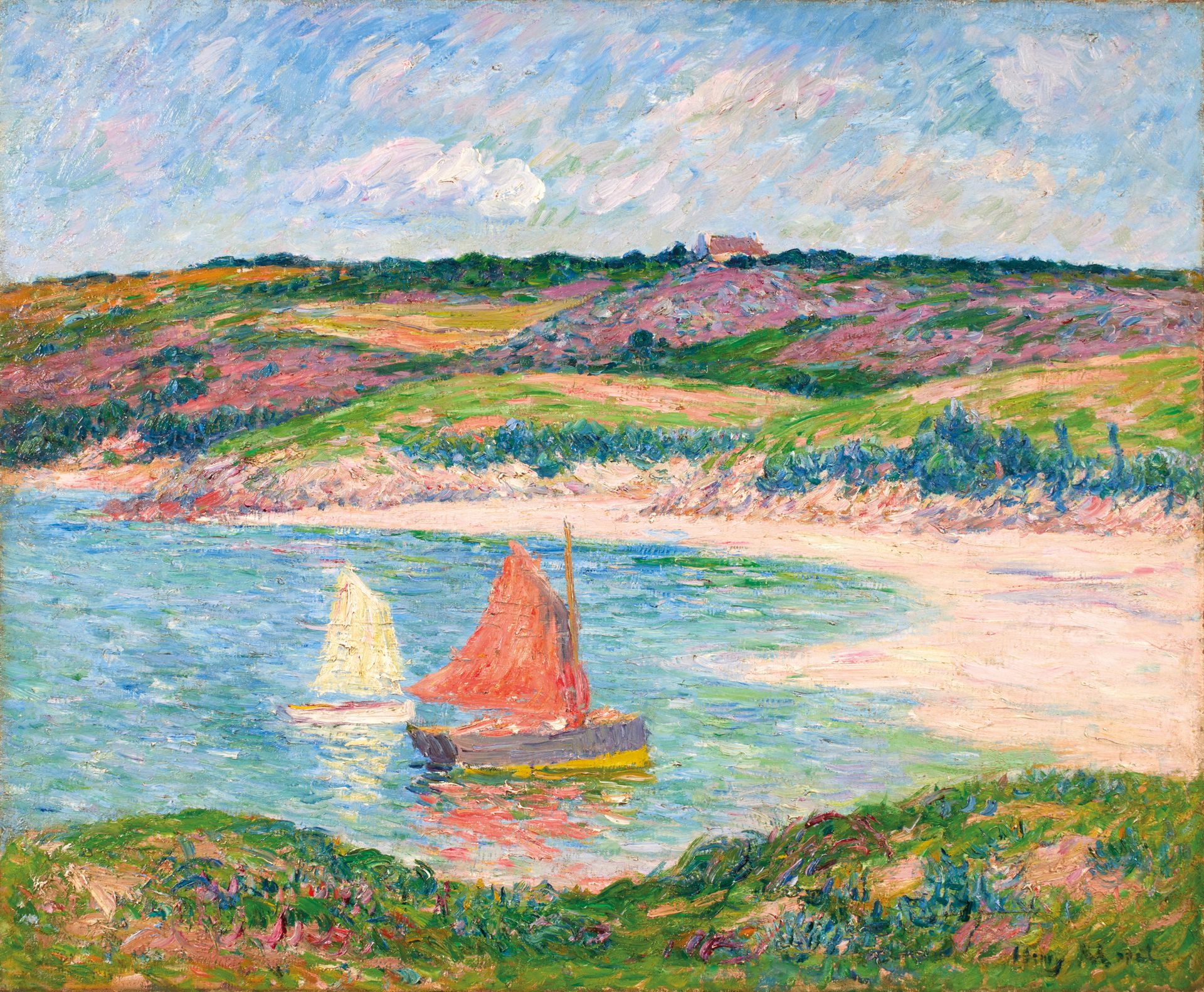 Henri MORET (1856 - 1913) Henri MORET (1856 - 1913)

多埃兰附近的红帆和白帆，1908年

布面油画，右下角&hellip;