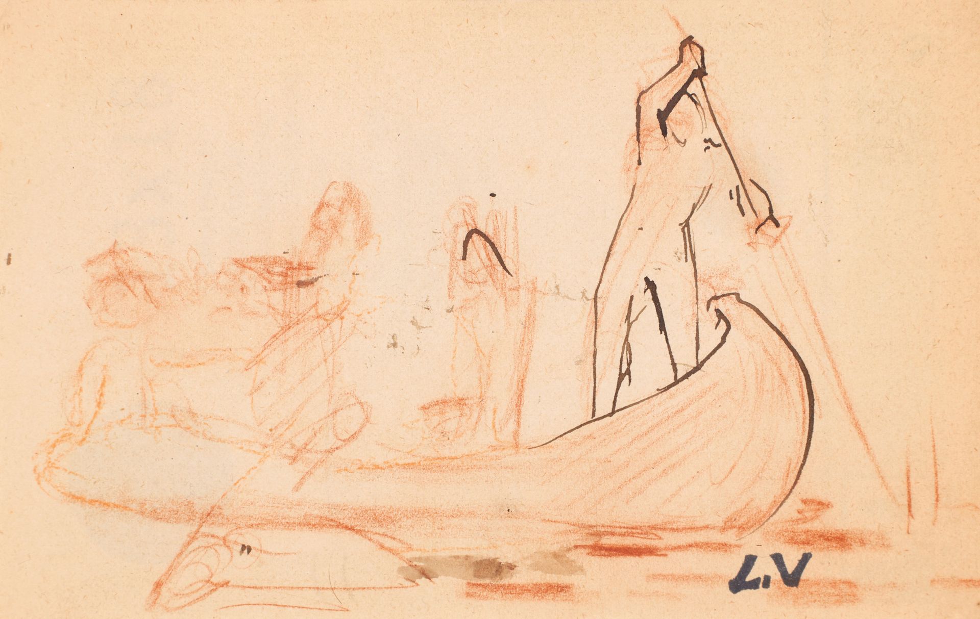 Louis VALTAT ( 1869-1952) 路易斯-瓦尔塔 ( 1869-1952 )

船上的人物。

两幅用红色粉笔、墨水和石墨画的画。

右下方印&hellip;