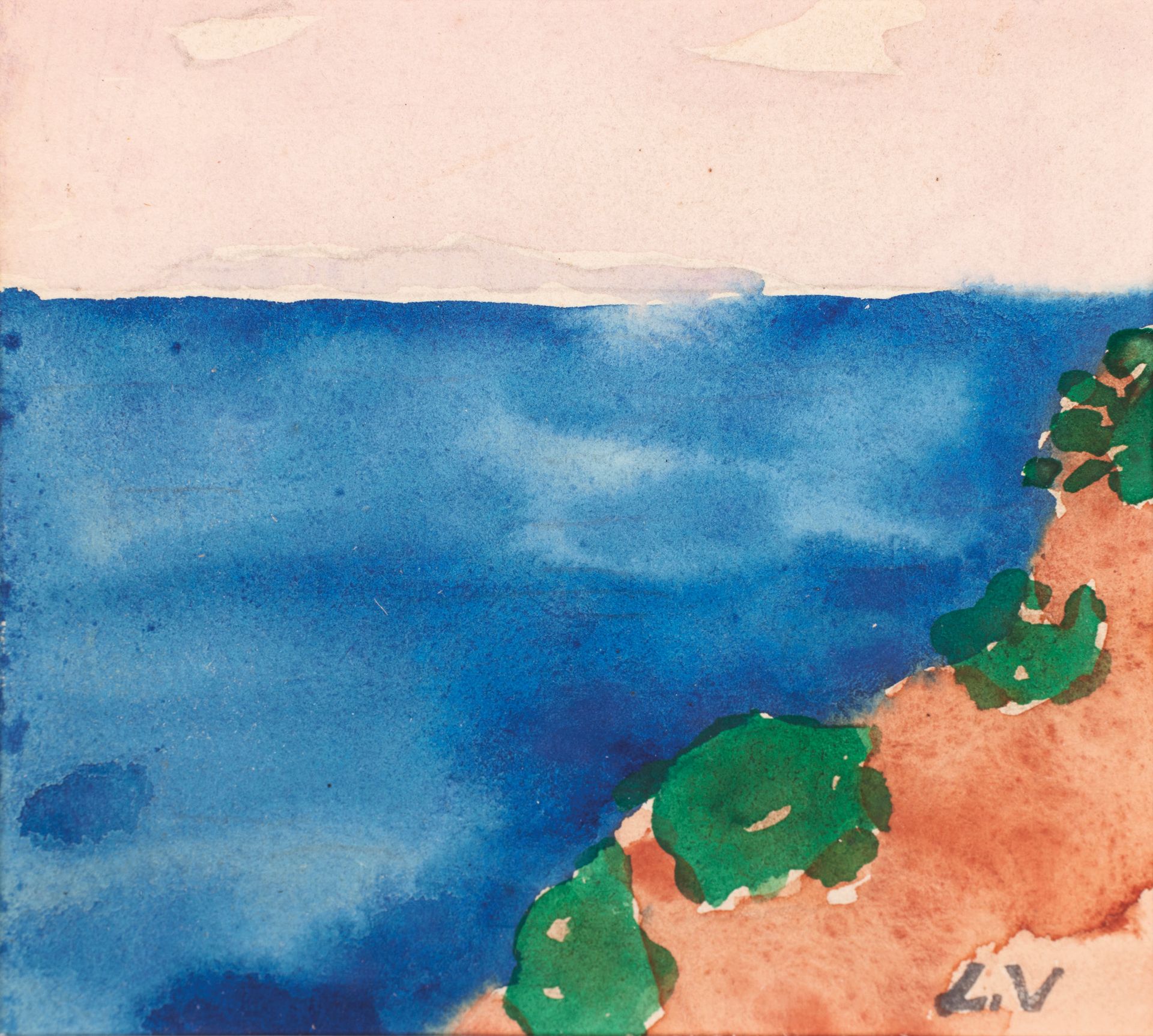 Louis VALTAT ( 1869-1952) 路易斯-瓦尔塔 ( 1869-1952 )

蓝海。

水彩画，右下角盖有单字章。

10,8 x 11,3&hellip;