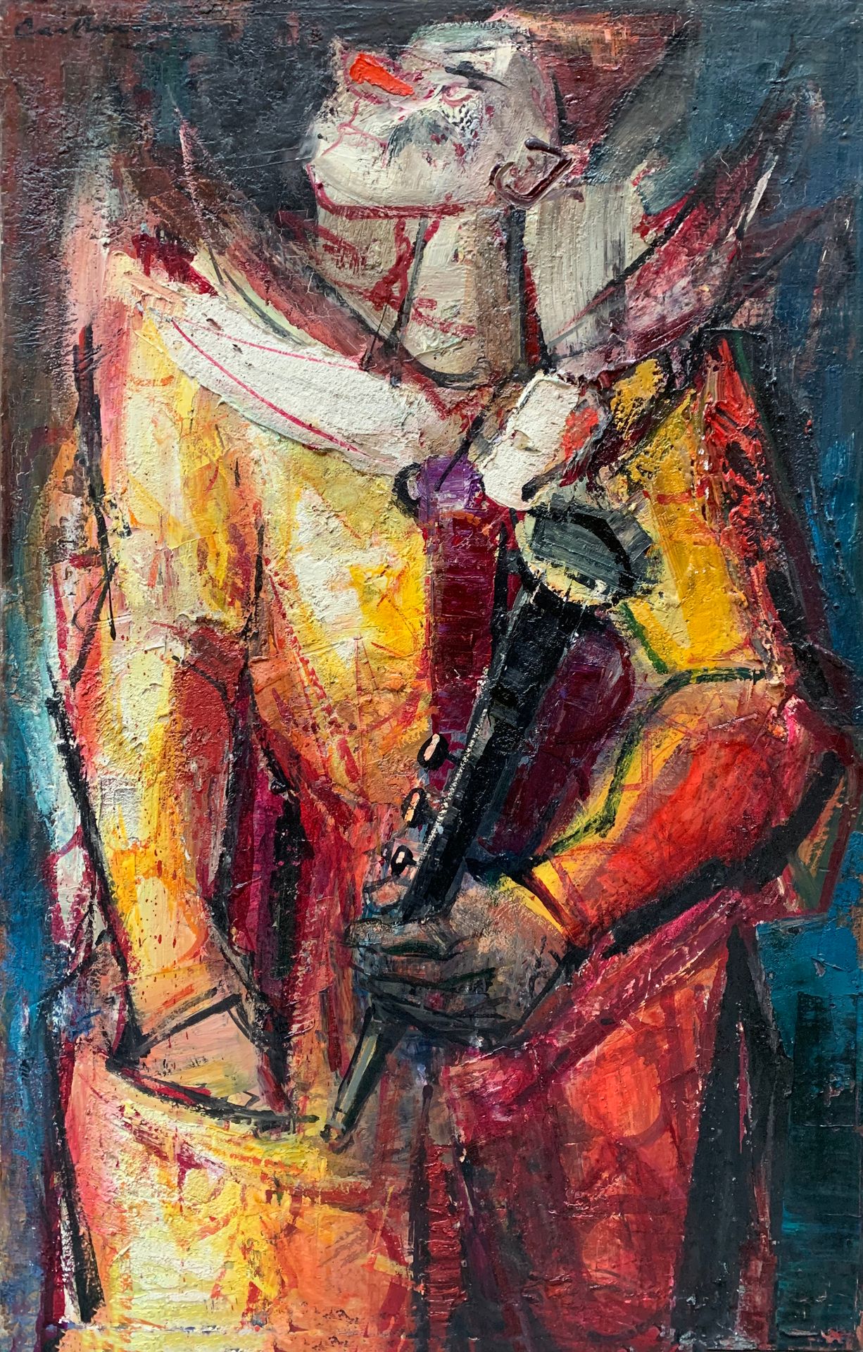 Null 罗多尔夫-凯洛（Rodolphe CAILLAUX） (1904-1989)

小丑单簧管演奏家

布面油画，左上角有签名

100 x 65厘米。