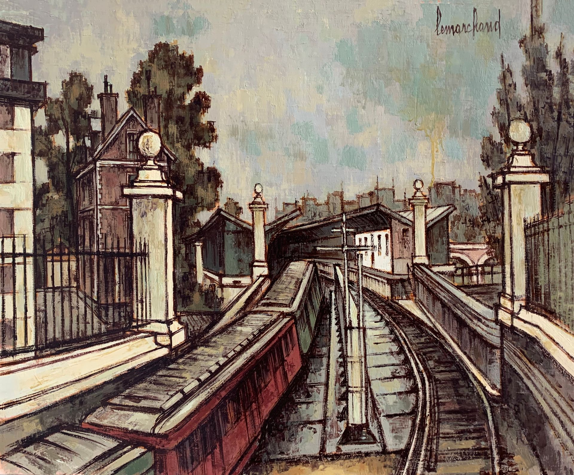 Null 皮埃尔-莱马赫德 (1906-1970)

拉斐尔码头的地铁

布面油画，右上角有签名，框架背面有标题

60 x 73厘米。