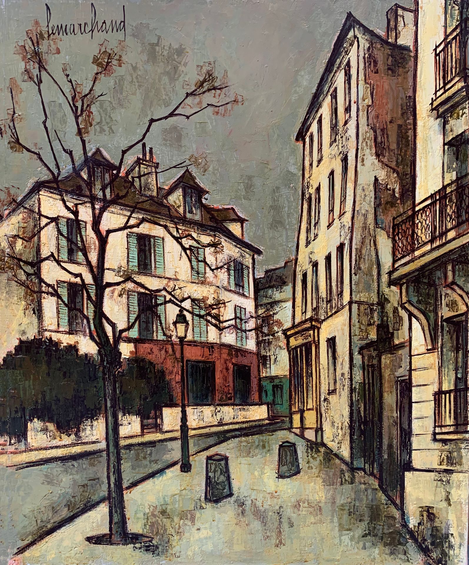 Null 皮埃尔-莱马赫德 (1906-1970)

蒙马特有灯柱的街道

布面油画，左上角有签名

73 x 60厘米。