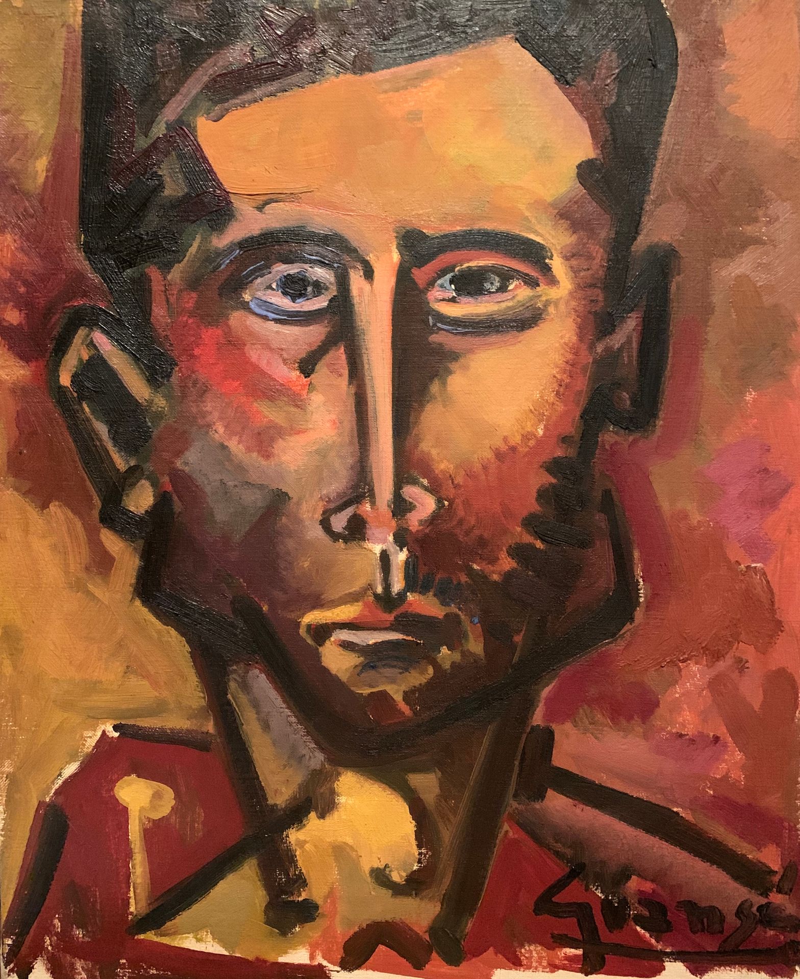 Null 安东尼奥-关斯(1926-2008)

一个穿红衣服的人的肖像，1957年

右下角签名的布面油画，背面有副署和日期

46 x 38 cm