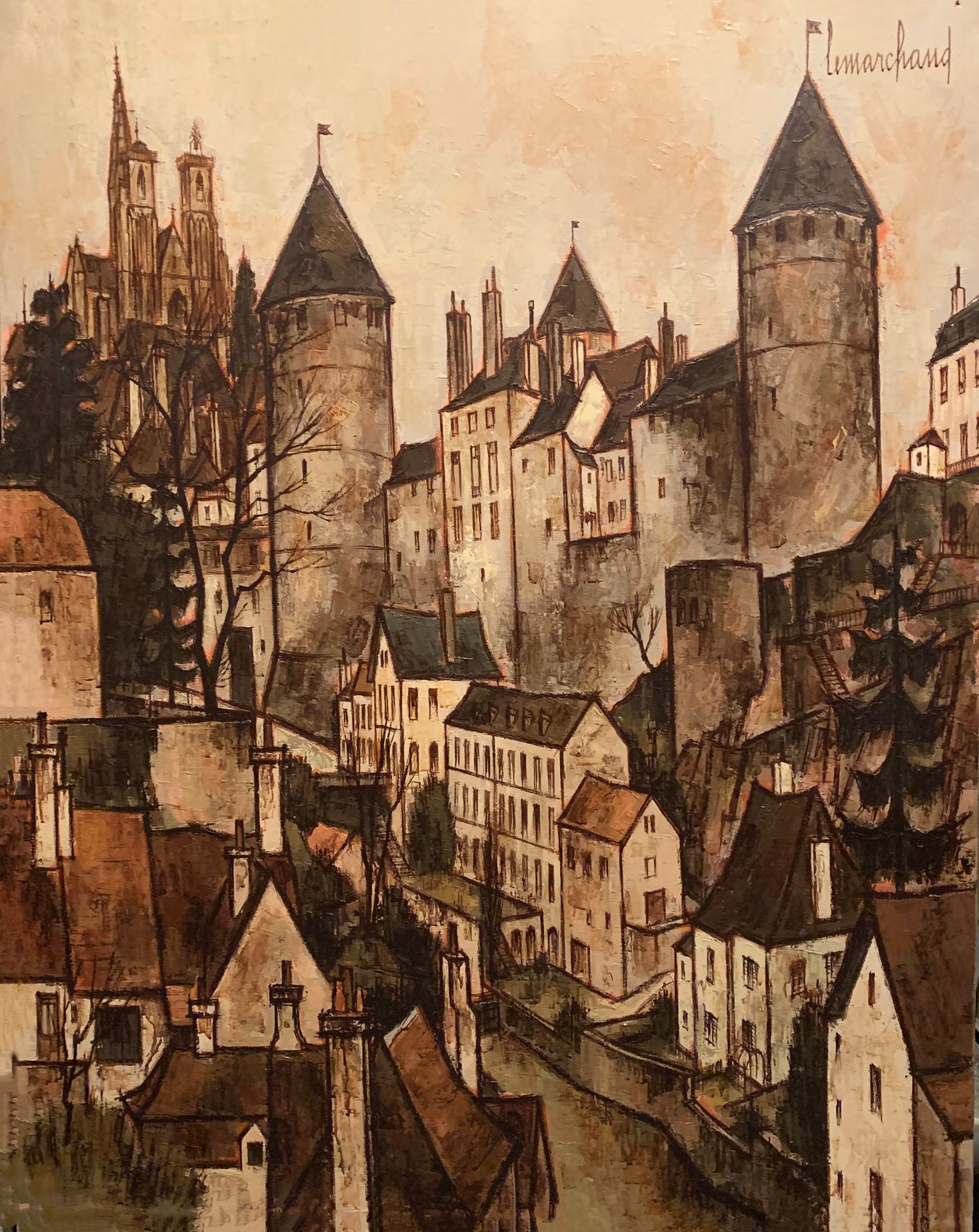 Null 皮埃尔-莱马赫德 (1906-1970)

有防御工事的城市景观

布面油画，右上角有签名

100 x 81厘米。